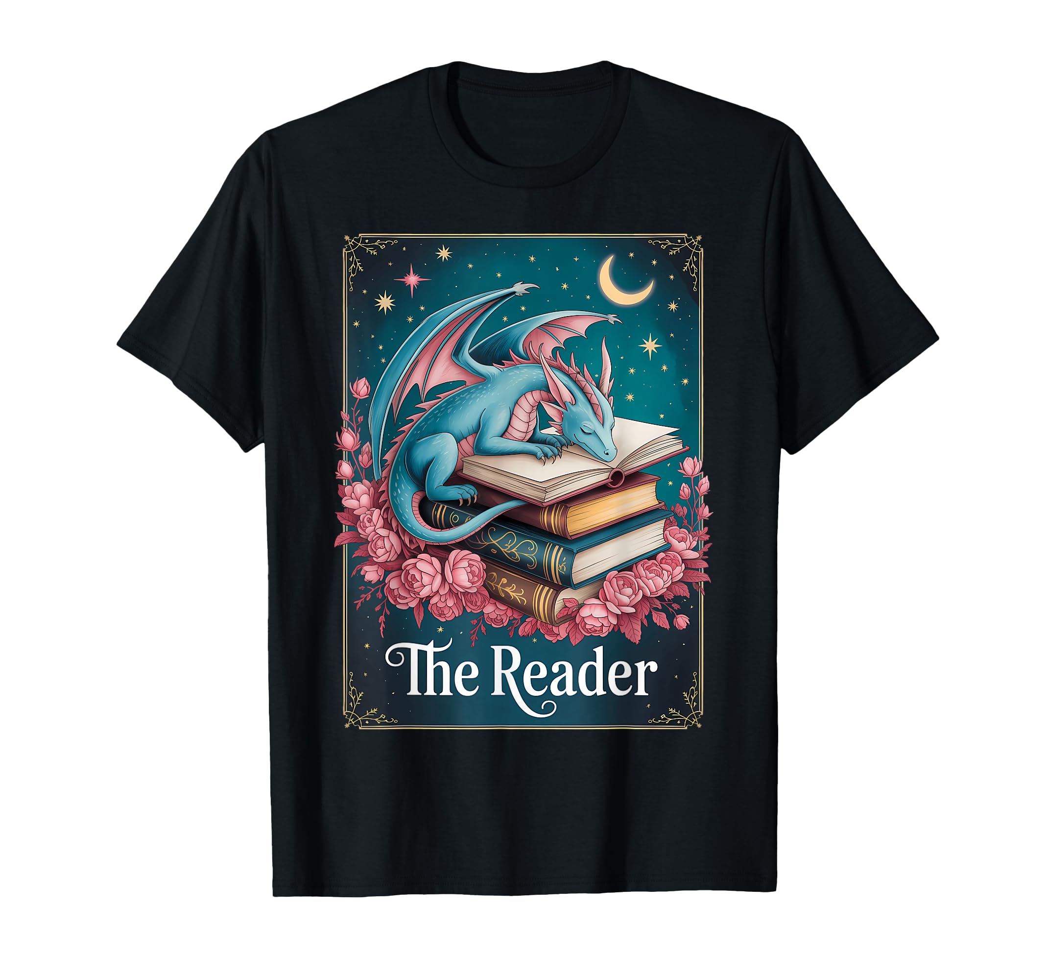 Reader Whimsical Dragon Sleeping Books T-Shirt - Trendy Graphic Unisex - T-Shirt, Sweatshirt, Hoodie