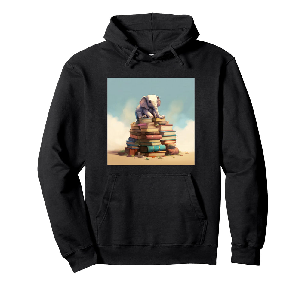Book Nerd Elephant Reading Book Lover Hoodie - Novelty Apparel Men Women - T-Shirt, Sweatshirt, Hoodie