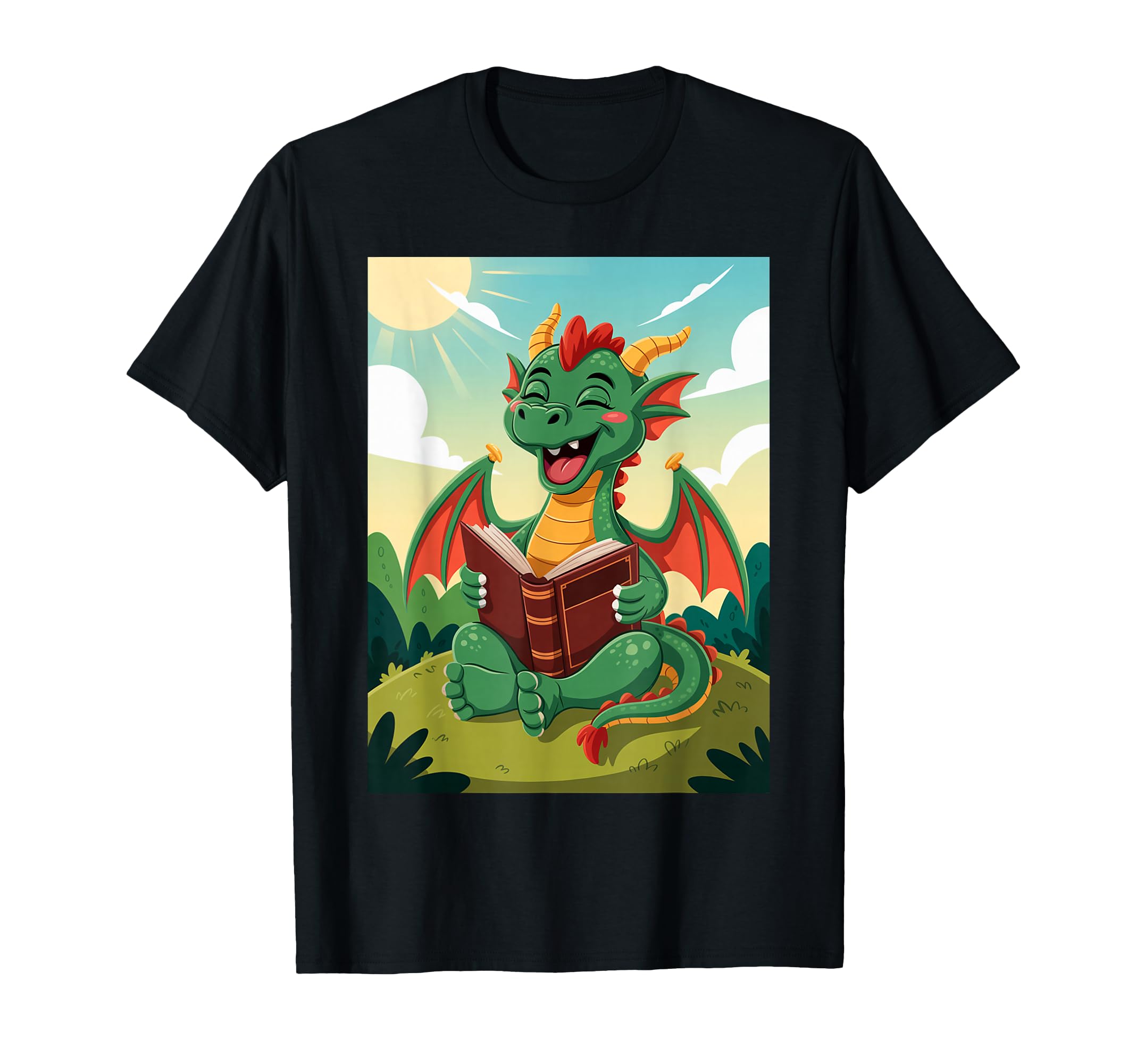 Reading Dragon Illustration Fantasy T-Shirt - Aesthetic Graphic Men Women - T-Shirt, Sweatshirt, Hoodie