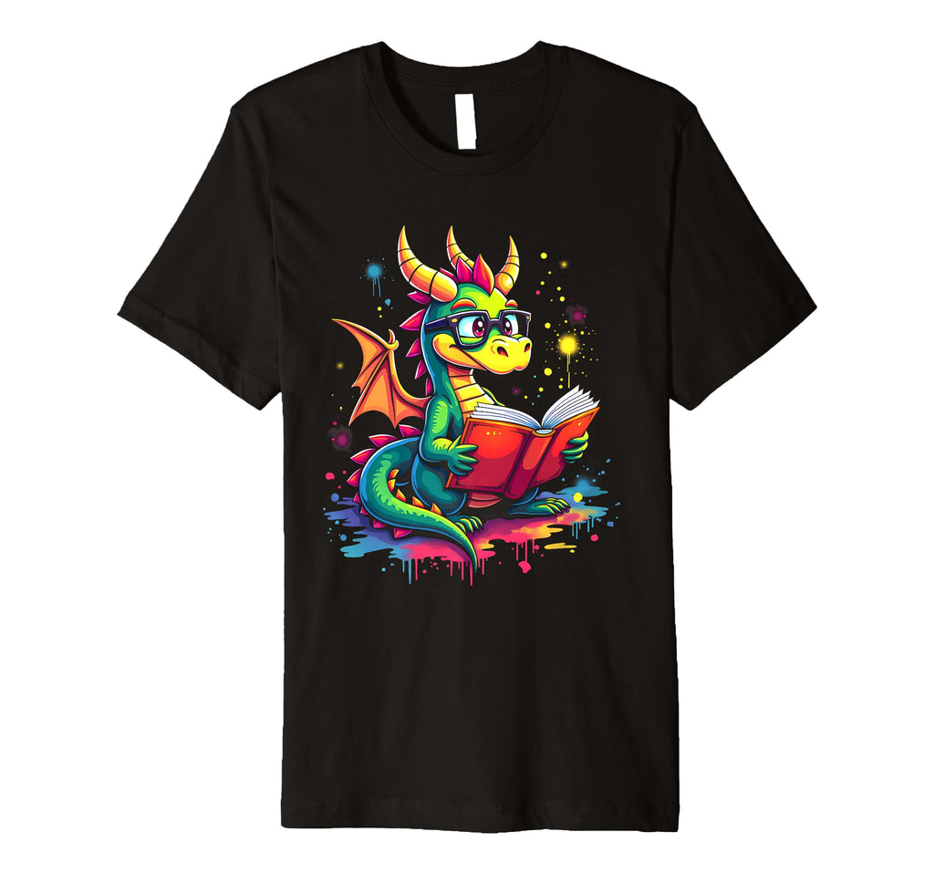 Kawaii Dragon Reads Book Reading Library T-Shirt - Trendy Graphic Unisex - T-Shirt, Sweatshirt, Hoodie