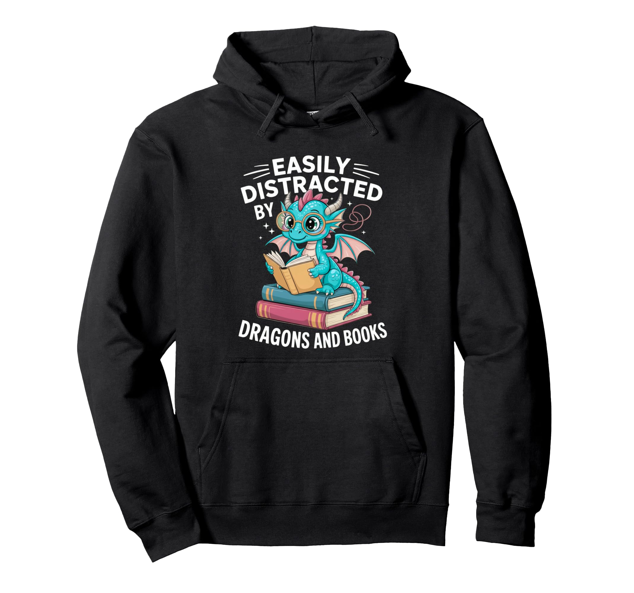 Dragon Reading Fantasy Book Lover Hoodie - Graphic Print for Adults - T-Shirt, Sweatshirt, Hoodie