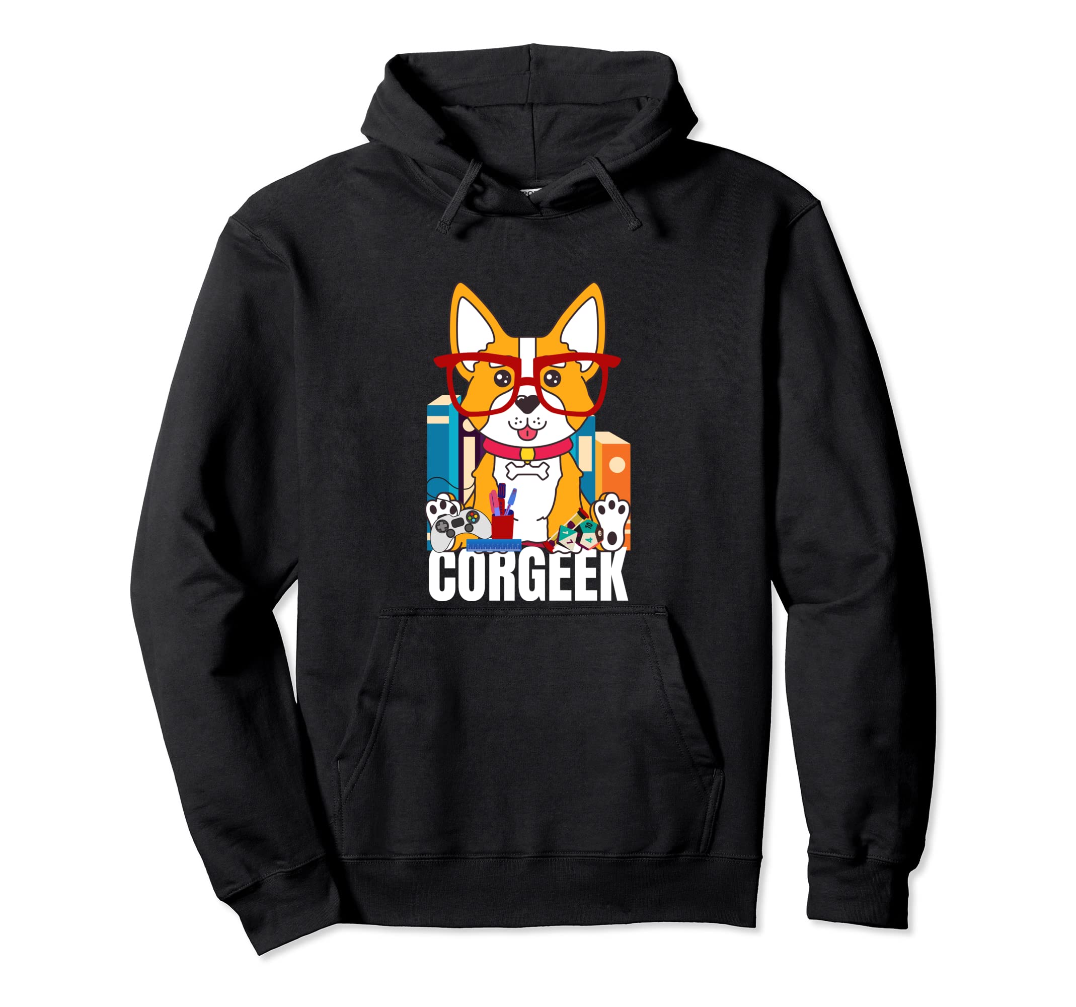 Funny Corgi Geek Corgeek Book Lovers Hoodie - Aesthetic Graphic Men Women - T-Shirt, Sweatshirt, Hoodie