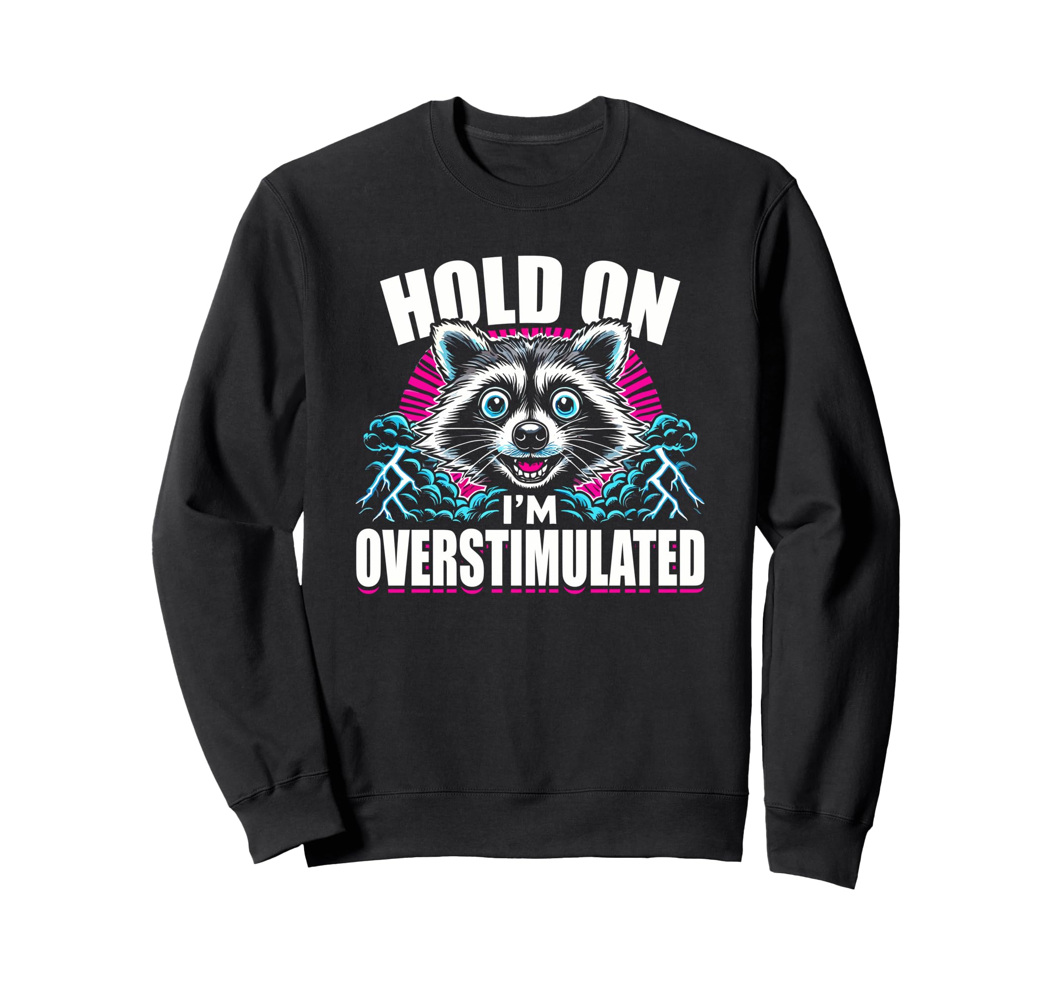 Hold Im Overstimulated Raccoon Sweatshirt - Custom Art Print Men Women - T-Shirt, Sweatshirt, Hoodie