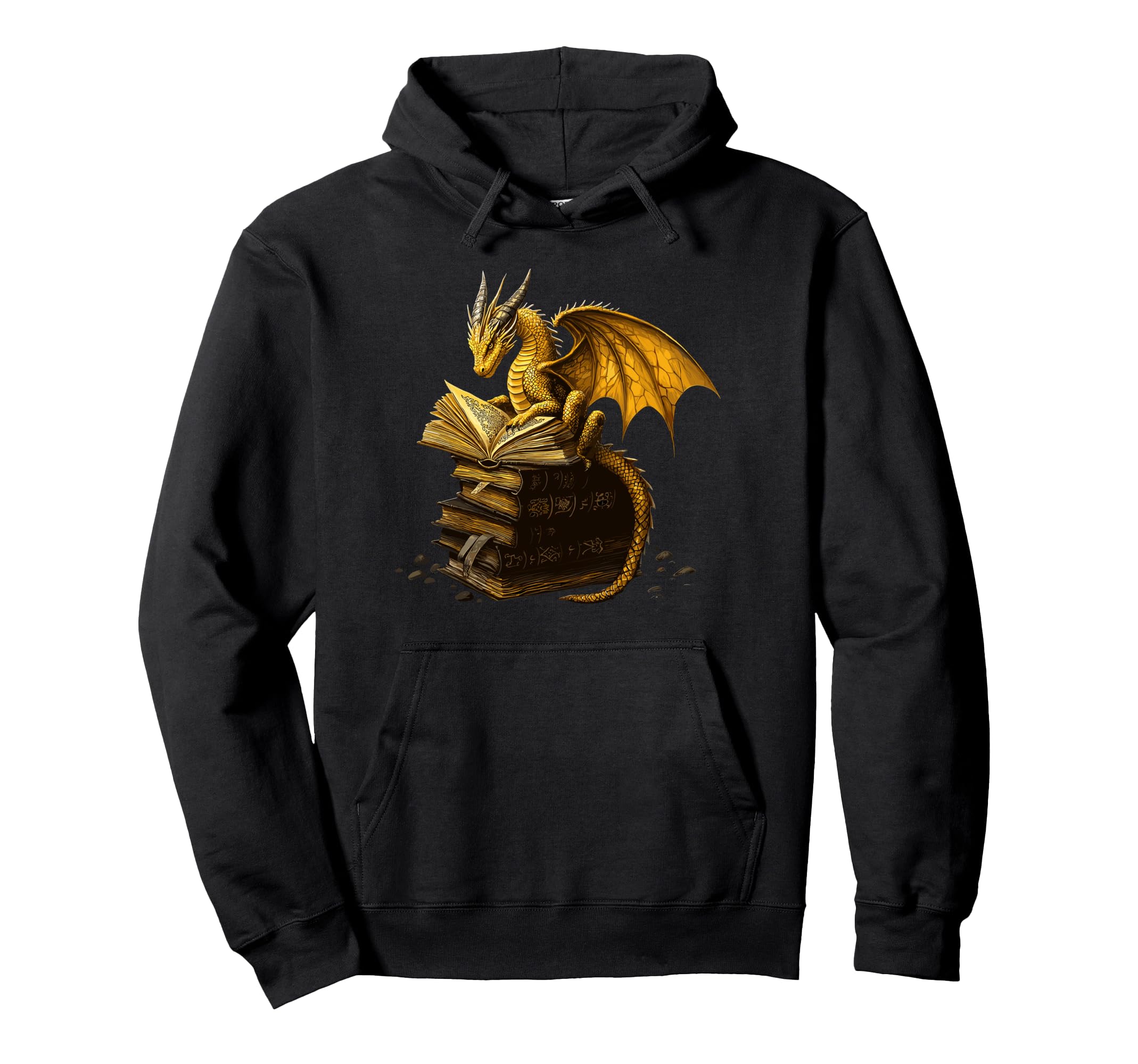 Yellow Dragon Reading Book Fantasy Reader Hoodie - Graphic Print Unisex - T-Shirt, Sweatshirt, Hoodie