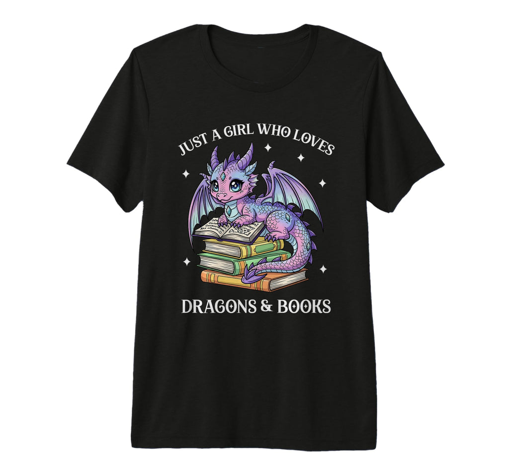 Just Who Loves Dragons And Books Reading T-Shirt - Custom Art Print Unisex - T-Shirt, Sweatshirt, Hoodie