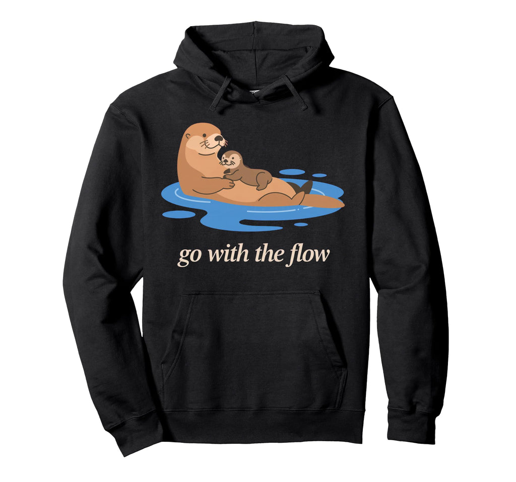 Flow Otter Parent Child Relax Hoodie - Minimalist Print Unisex - T-Shirt, Sweatshirt, Hoodie