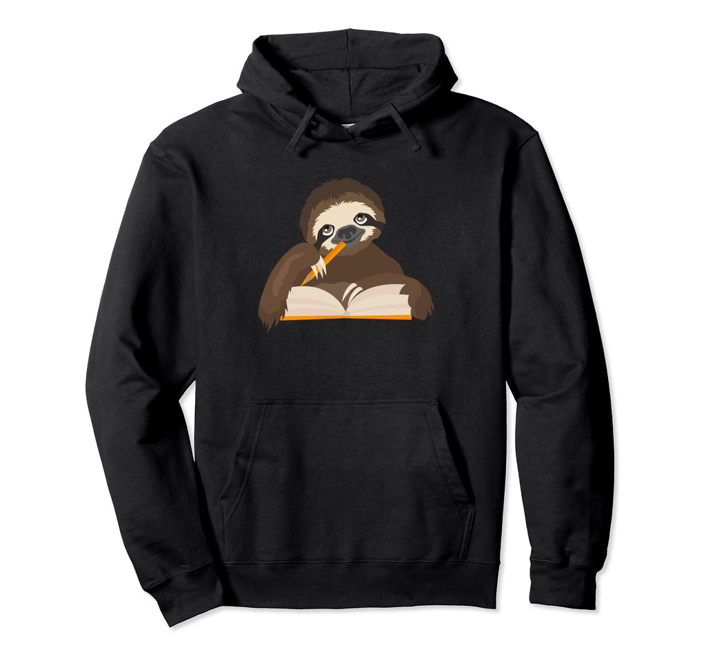 Reading Sloth Bookworm Book Lover Librarian Hoodie - Trendy Graphic Unisex - T-Shirt, Sweatshirt, Hoodie