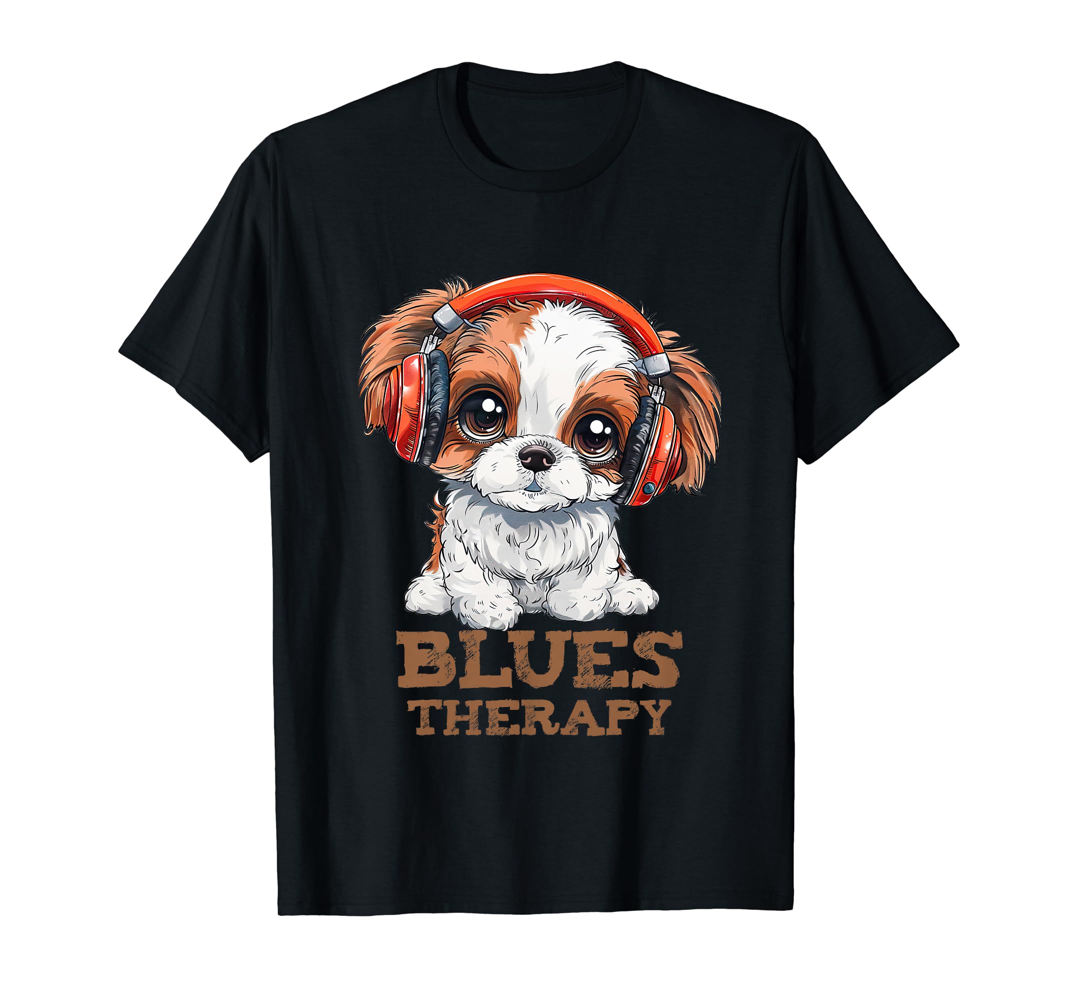 Blues Therapy Puppy Headphones T-Shirt - Casual Everyday Wear Unisex - T-Shirt, Sweatshirt, Hoodie