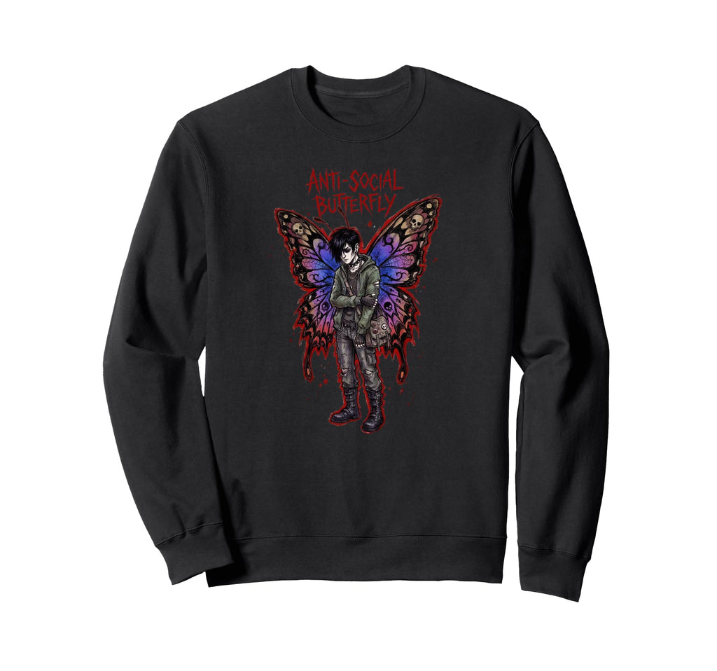 Anti Social Butterfly Emo Goth Male Sweatshirt - Graphic Print Men Women - T-Shirt, Sweatshirt, Hoodie