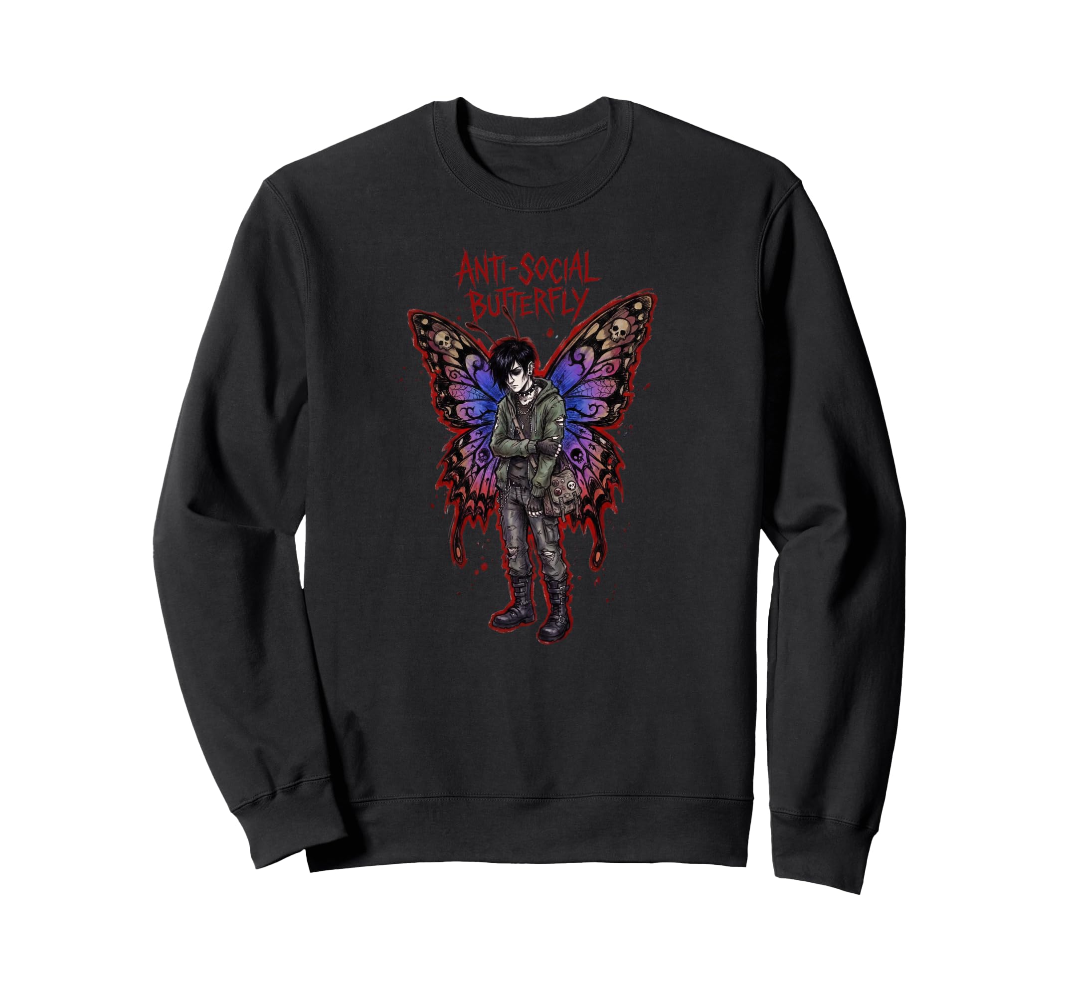 Anti Social Butterfly Emo Goth Male Sweatshirt - Graphic Print Men Women - T-Shirt, Sweatshirt, Hoodie