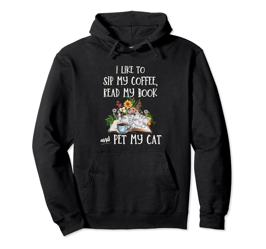 Adorable Books Coffee And Cats Cat Hoodie - Minimalist Print for Adults - T-Shirt, Sweatshirt, Hoodie
