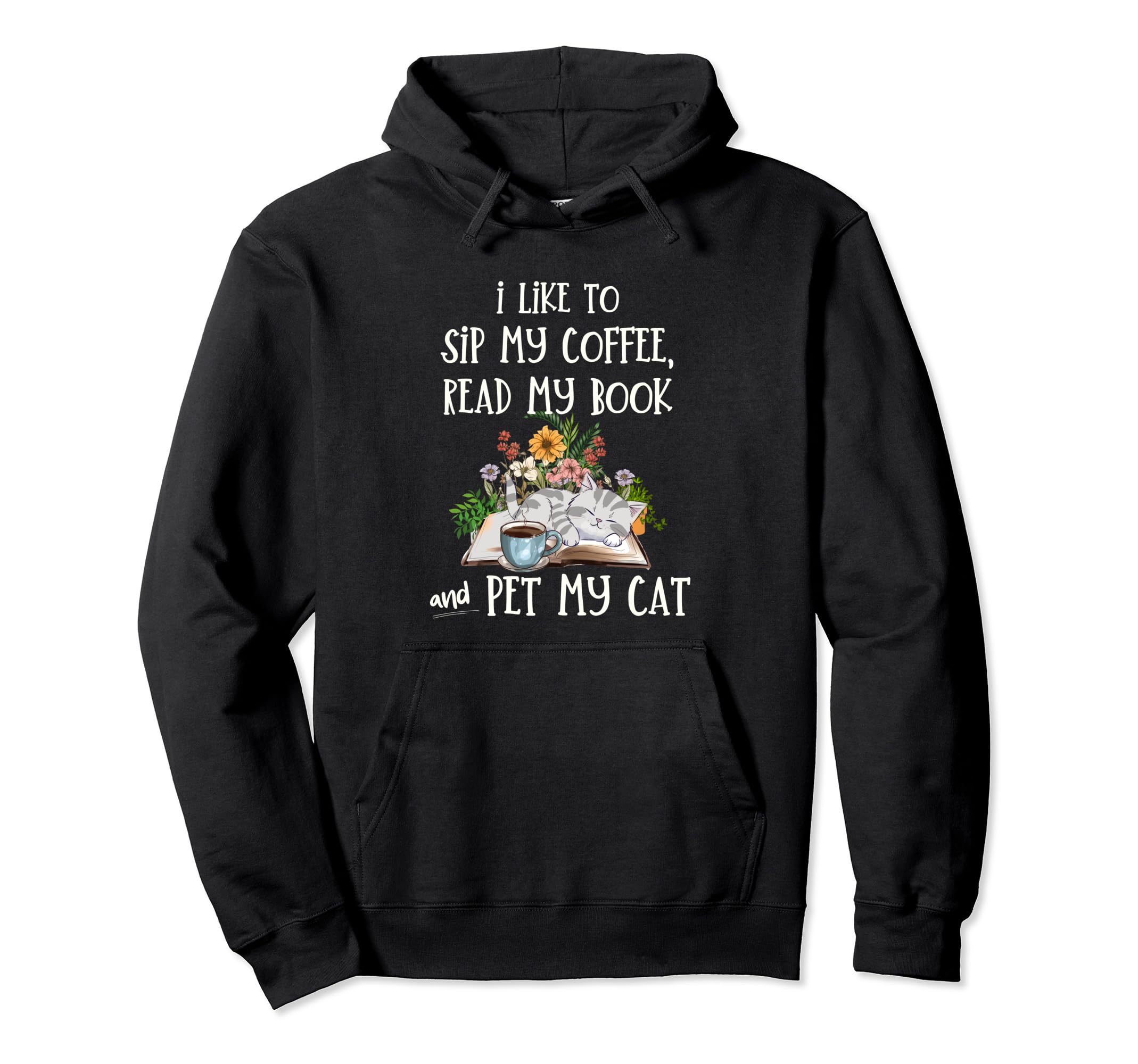 Adorable Books Coffee And Cats Cat Hoodie - Minimalist Print for Adults - T-Shirt, Sweatshirt, Hoodie