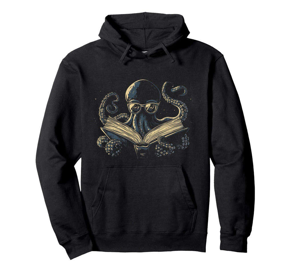Octopus Reading Book Funny Book Lover Hoodie - Minimalist Print Unisex - T-Shirt, Sweatshirt, Hoodie