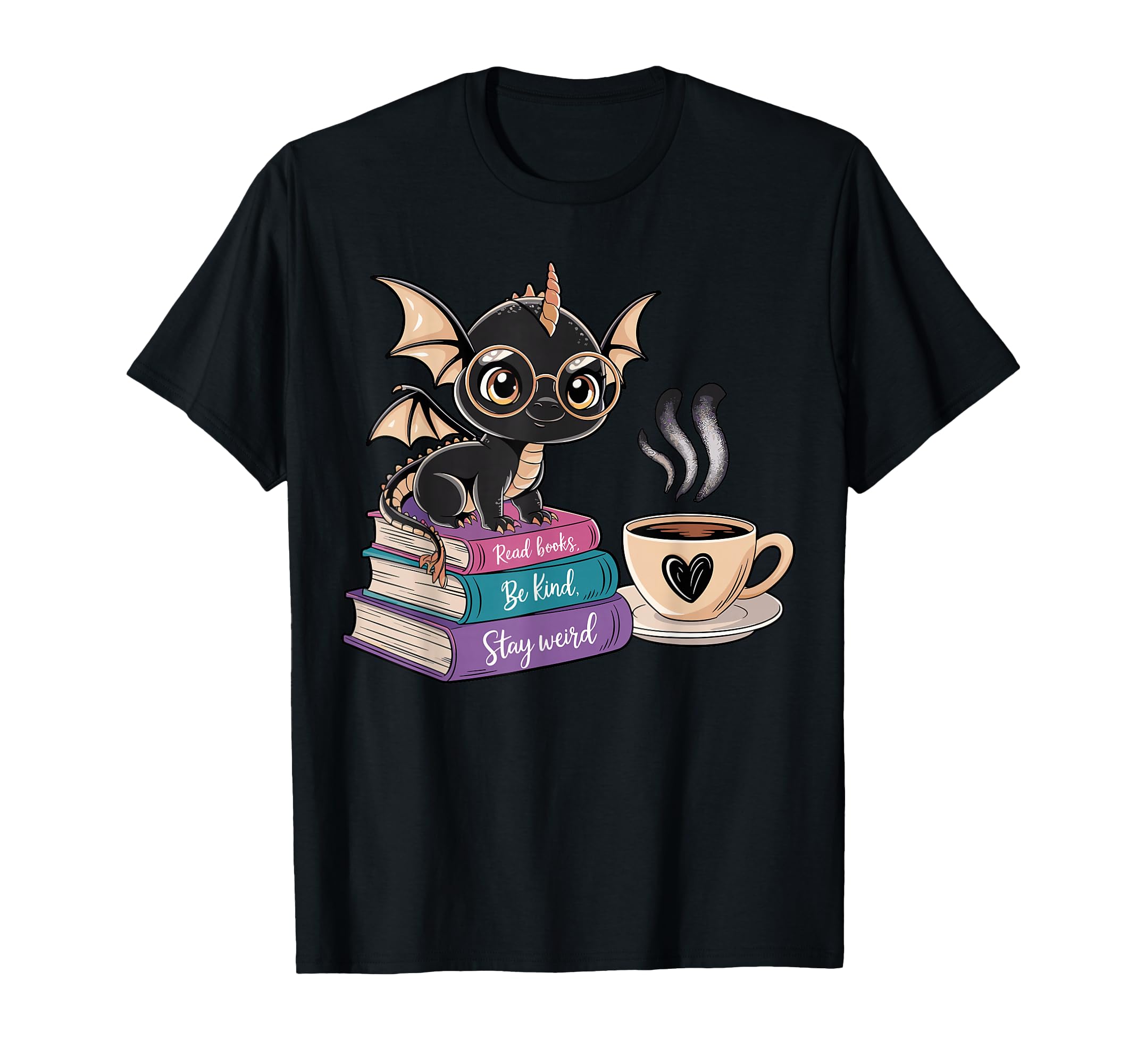 Black Dragon Books And Coffee Reading T-Shirt - Graphic Print for Adults - T-Shirt, Sweatshirt, Hoodie