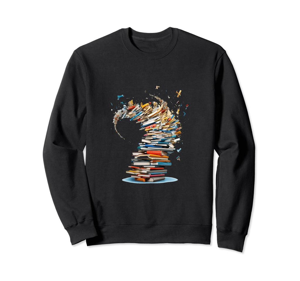 Books Tornado Book Piles Bookworm Sweatshirt - Minimalist Print Unisex - T-Shirt, Sweatshirt, Hoodie