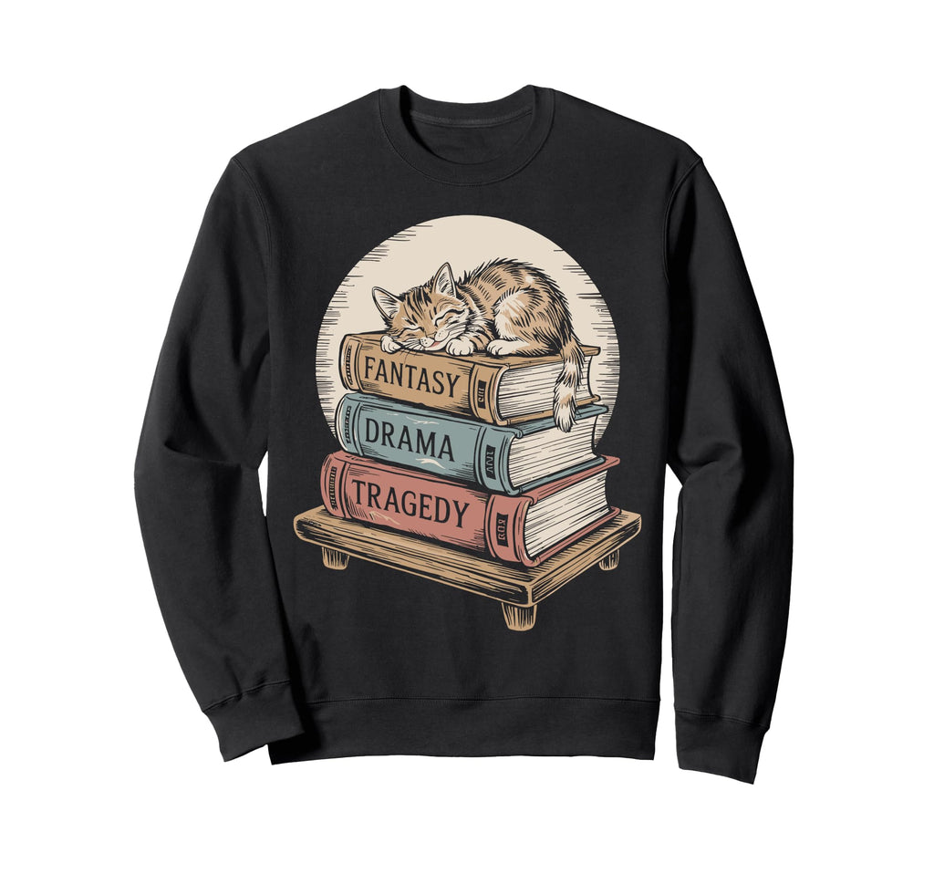Fantasy Drama Tragedy Cat Book Sweatshirt - Aesthetic Graphic for Adults - T-Shirt, Sweatshirt, Hoodie