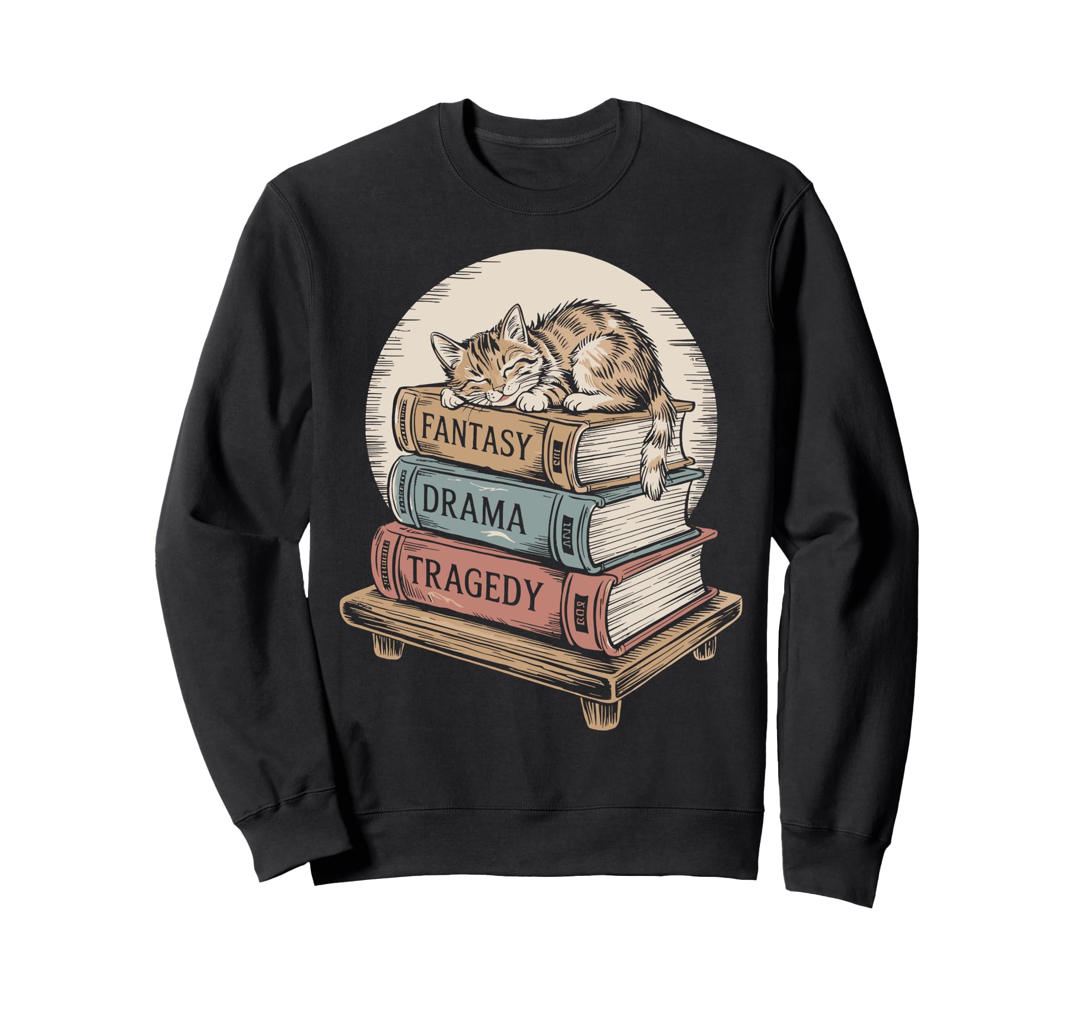 Fantasy Drama Tragedy Cat Book Sweatshirt - Aesthetic Graphic for Adults - T-Shirt, Sweatshirt, Hoodie