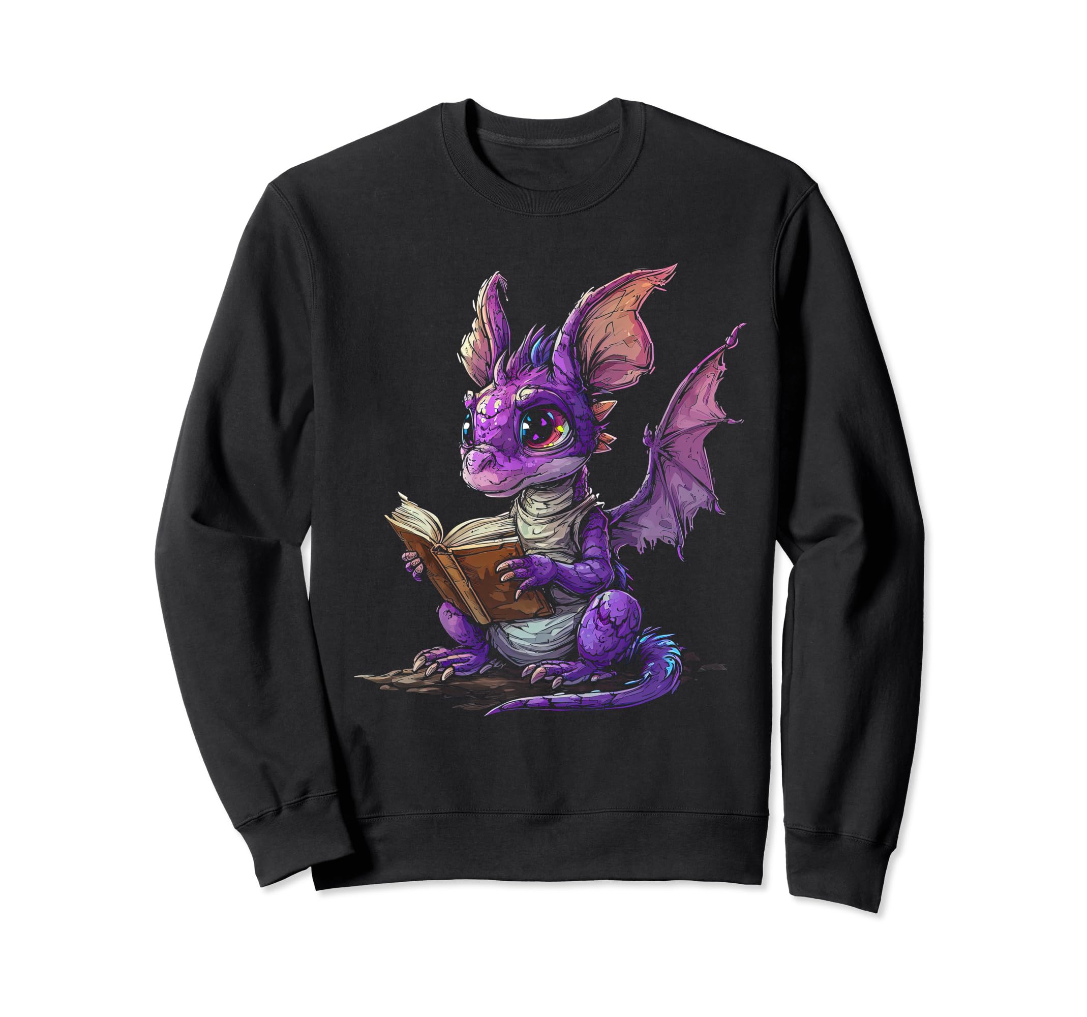 Dragon Reading Book Animal Sweatshirt - Casual Everyday Wear Men Women - T-Shirt, Sweatshirt, Hoodie
