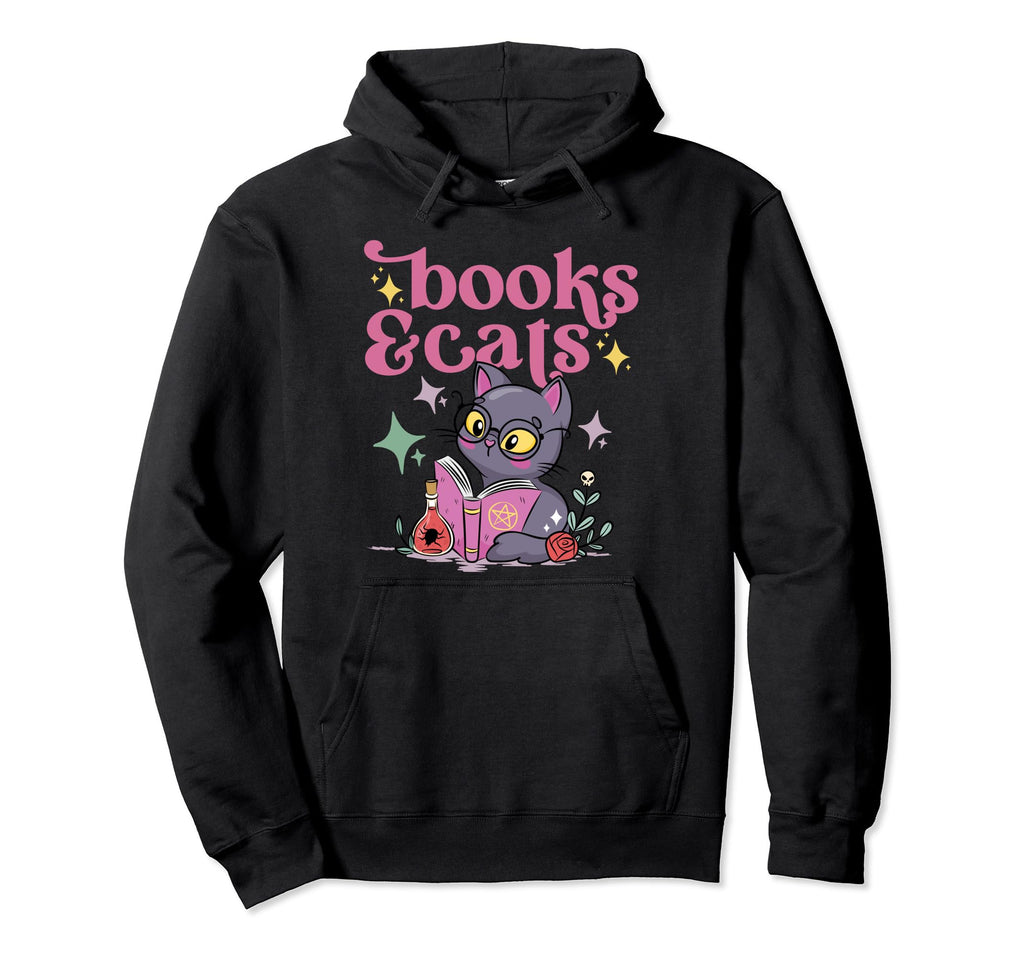 Books And Cats Cat Lover Book Lover Hoodie - Novelty Apparel for Adults - T-Shirt, Sweatshirt, Hoodie