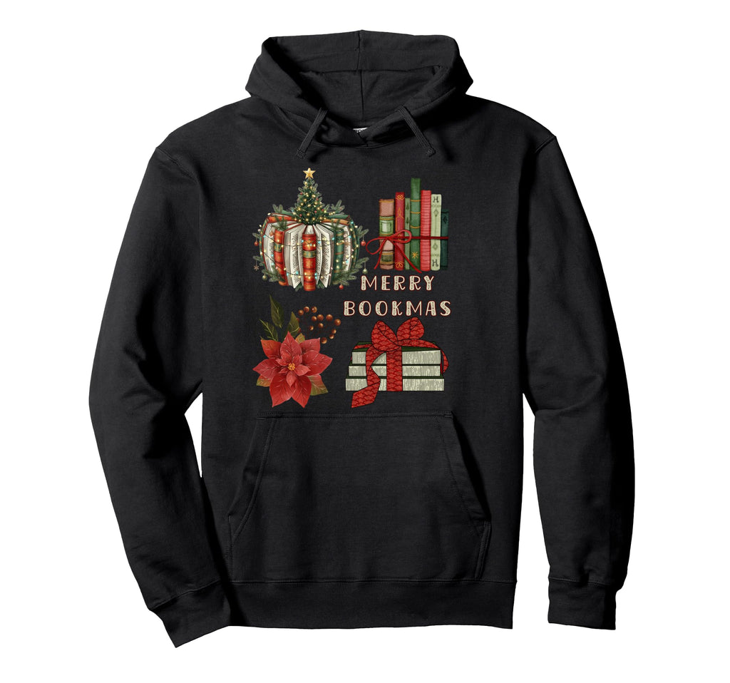 Merry Bookmas Book Lover Hoodie - Graphic Print Unisex - T-Shirt, Sweatshirt, Hoodie