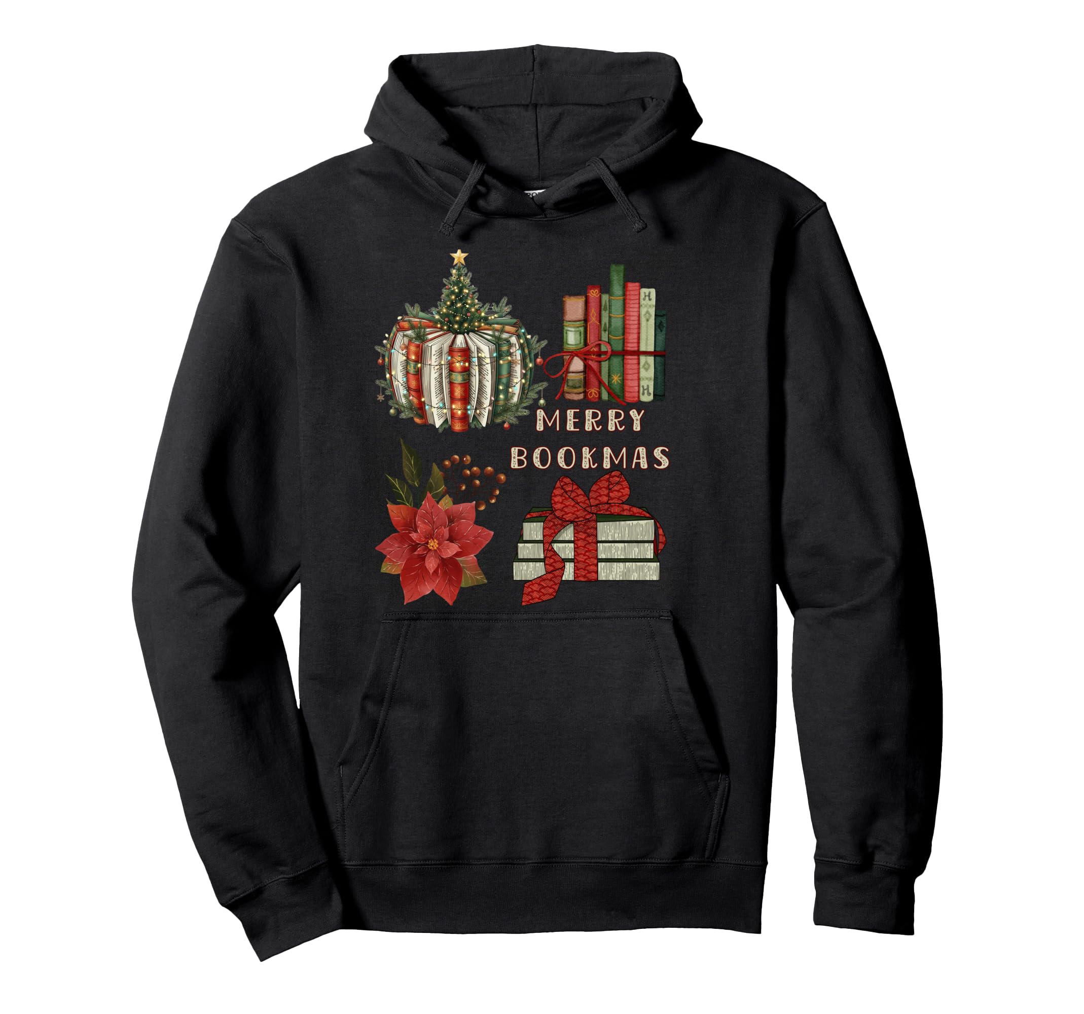 Merry Bookmas Book Lover Hoodie - Graphic Print Unisex - T-Shirt, Sweatshirt, Hoodie