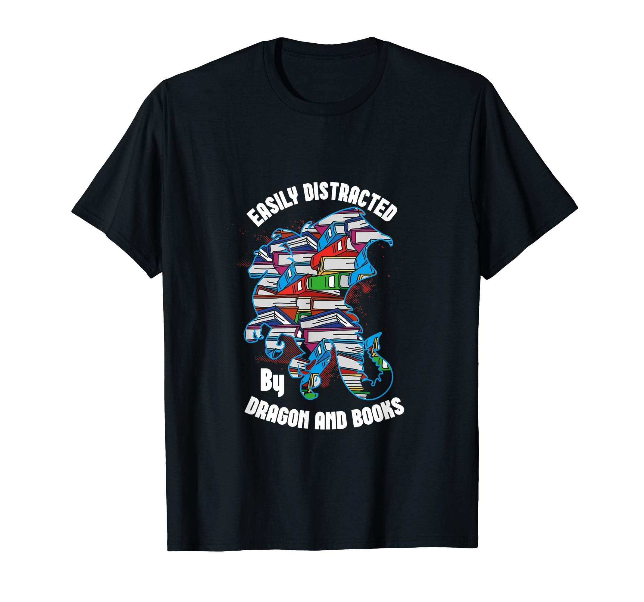 Easily Distracted Dragon And Books Book T-Shirt - Minimalist Print Unisex - T-Shirt, Sweatshirt, Hoodie