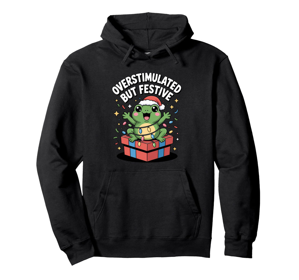 Overstimulated But Festive Frog Lights Hoodie - Unique Graphic for Adults - T-Shirt, Sweatshirt, Hoodie
