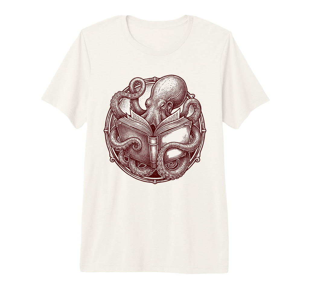Octopus Reading Book Lover Bookworm T-Shirt - Minimalist Print Unisex - T-Shirt, Sweatshirt, Hoodie