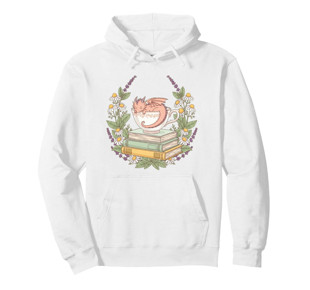 Sleeping Dragon Teacup Books And Flowers Hoodie - Novelty Apparel Unisex - T-Shirt, Sweatshirt, Hoodie