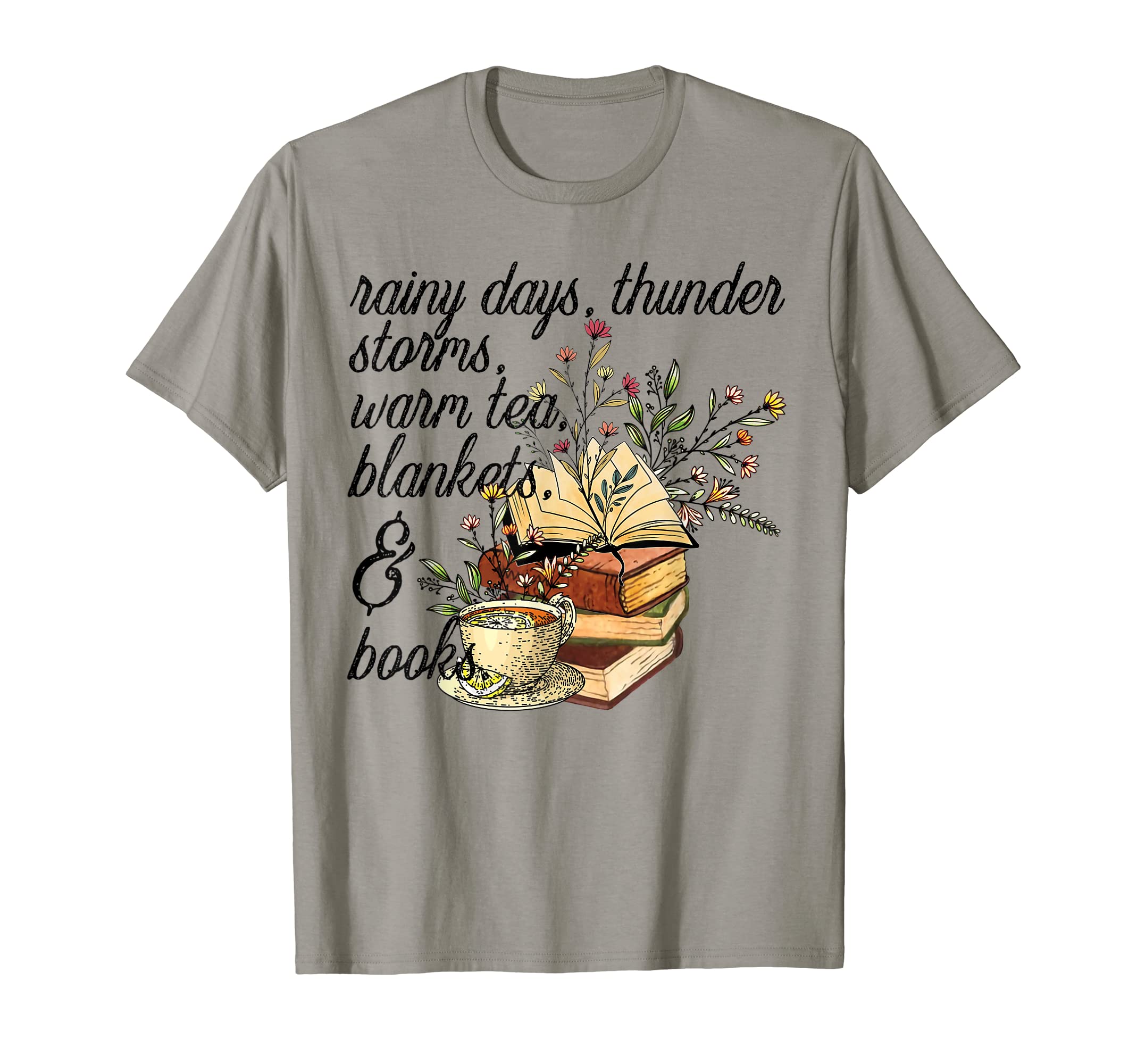 Rainy Day Tea And Book Lover Nerd T-Shirt - Graphic Print for Adults - T-Shirt, Sweatshirt, Hoodie
