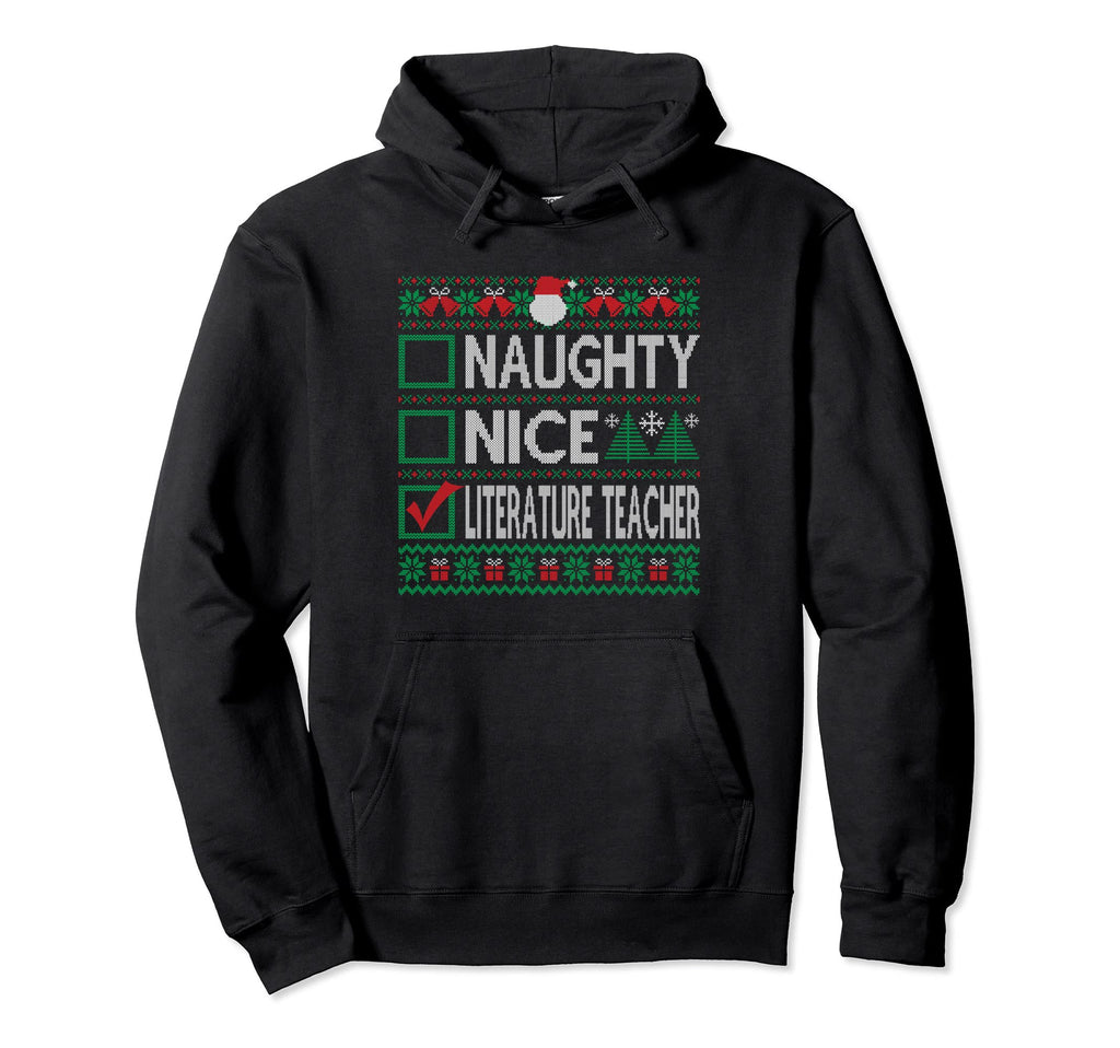 Naughty Nice Literature Teacher List Hoodie - Minimalist Print for Adults - T-Shirt, Sweatshirt, Hoodie