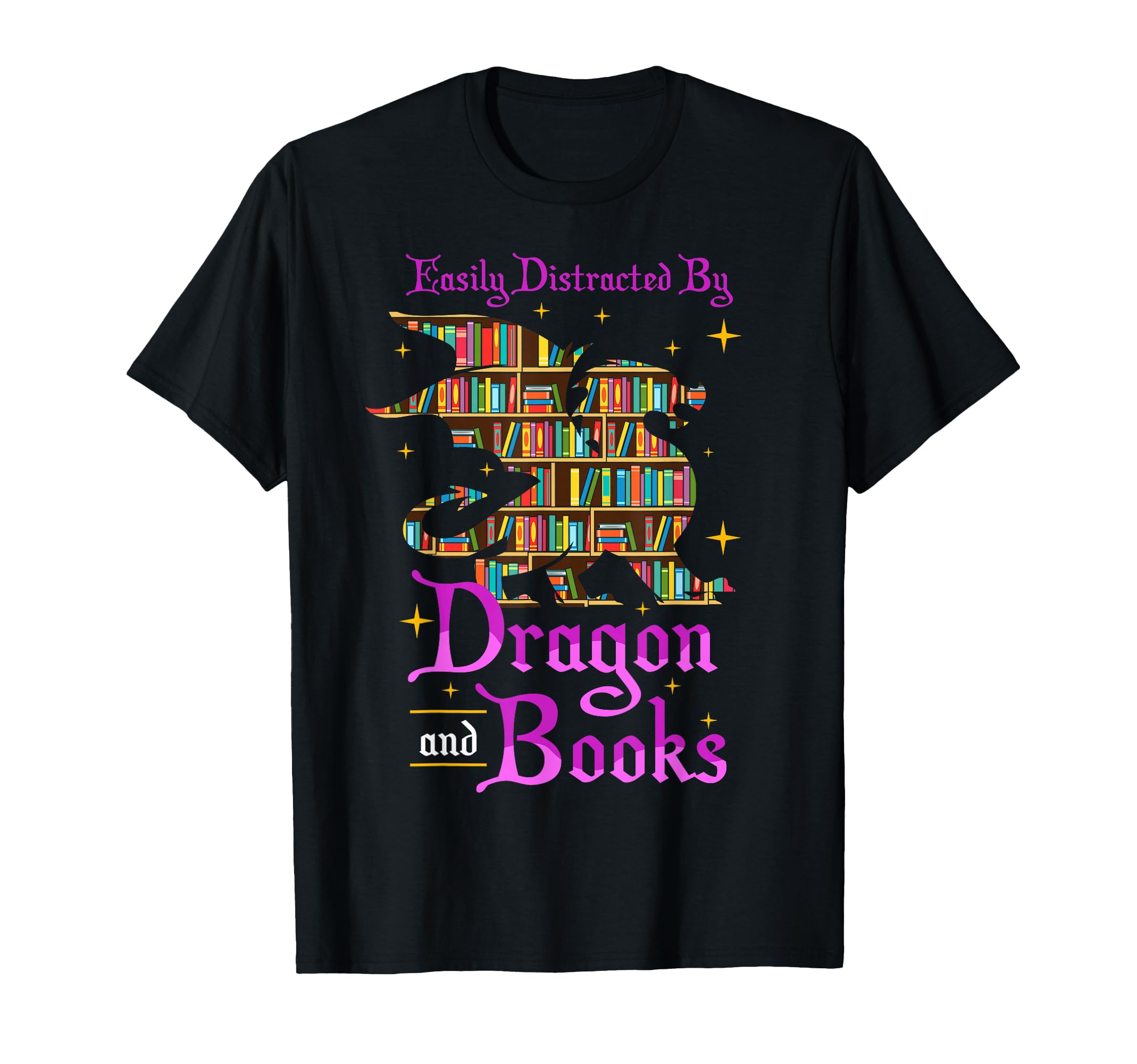 Easily Distracted Dragons And Books T-Shirt - Fun Novelty Design for Adults - T-Shirt, Sweatshirt, Hoodie