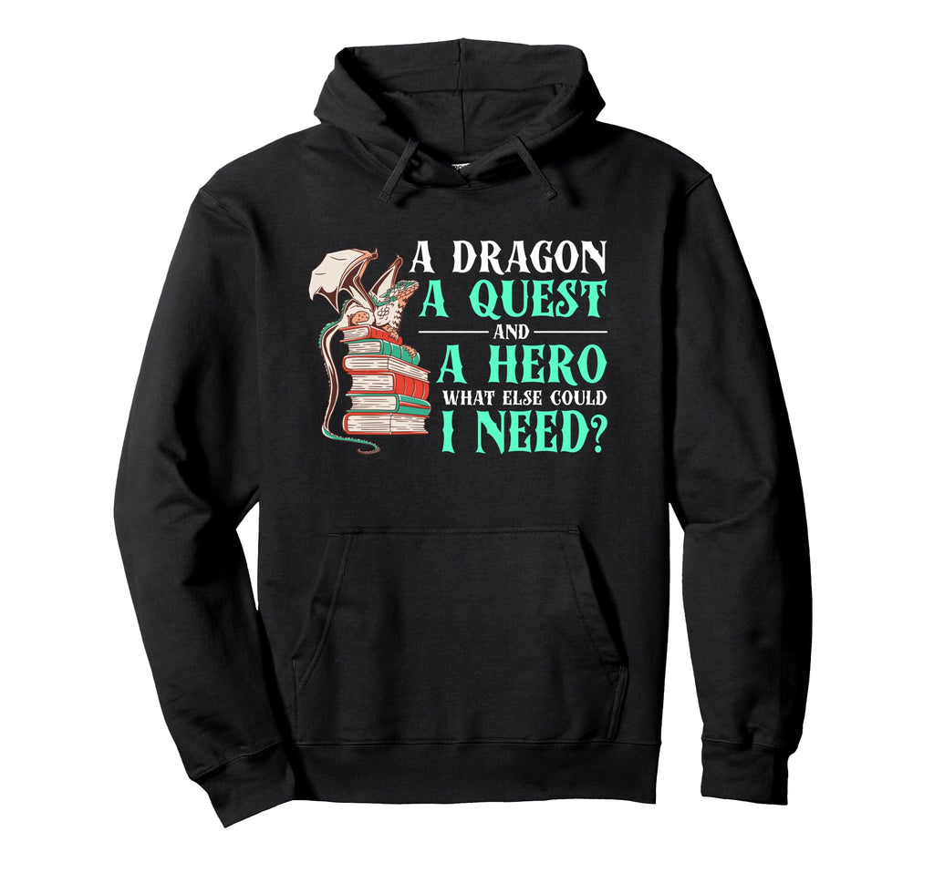 Bookworm Dragon Fantasy Book Lover Hoodie - Casual Everyday Wear Men Women - T-Shirt, Sweatshirt, Hoodie