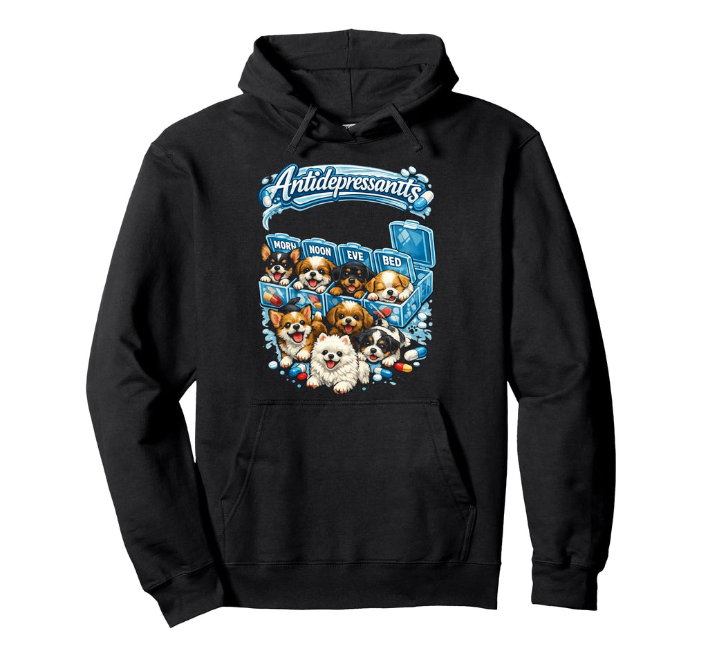 Antidepressants Puppy Pillbox Funny Hoodie - Streetwear Style for Adults - T-Shirt, Sweatshirt, Hoodie
