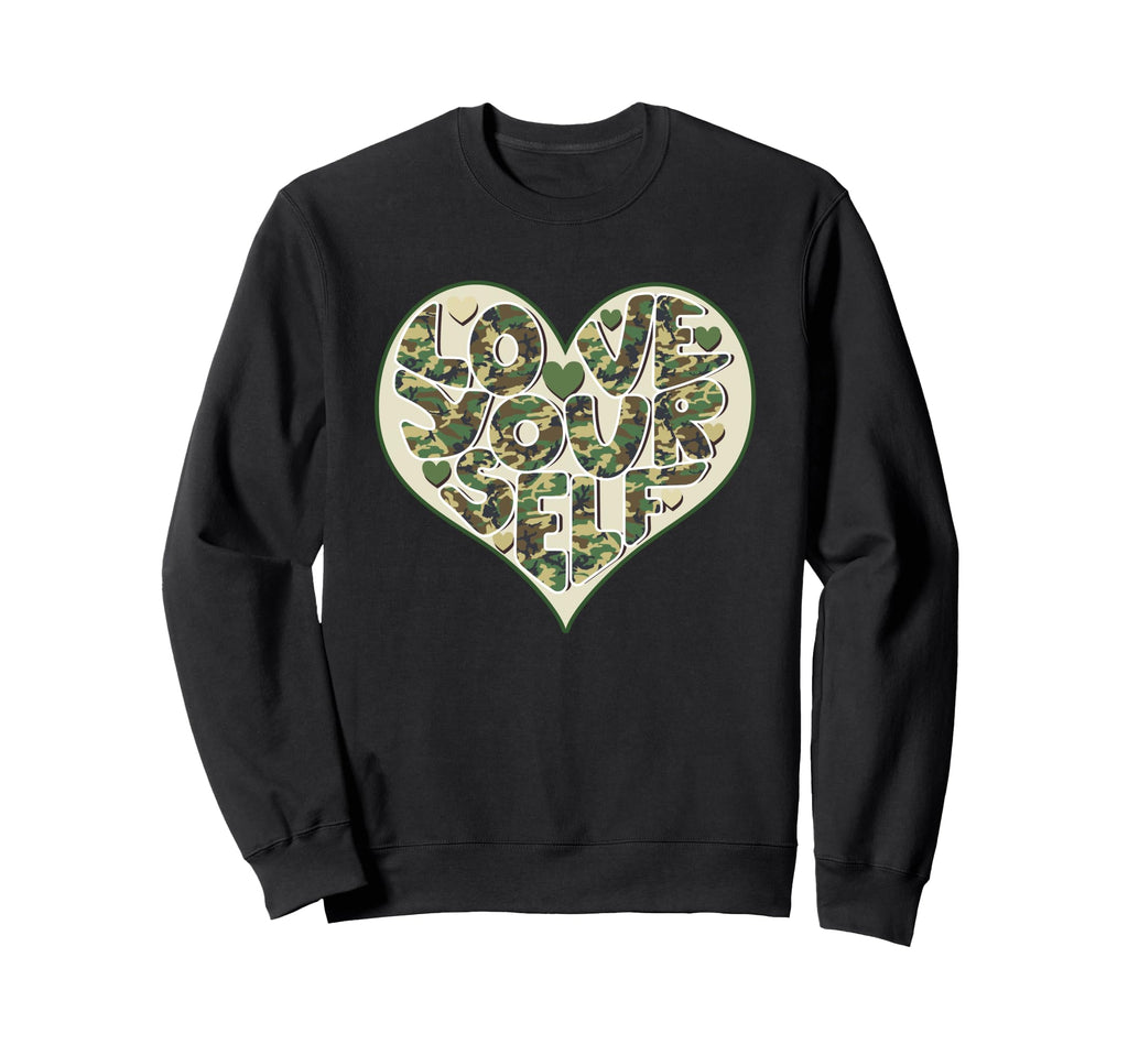 Love Yourself Camo Heart Valentines Sweatshirt - Graphic Print for Adults - T-Shirt, Sweatshirt, Hoodie