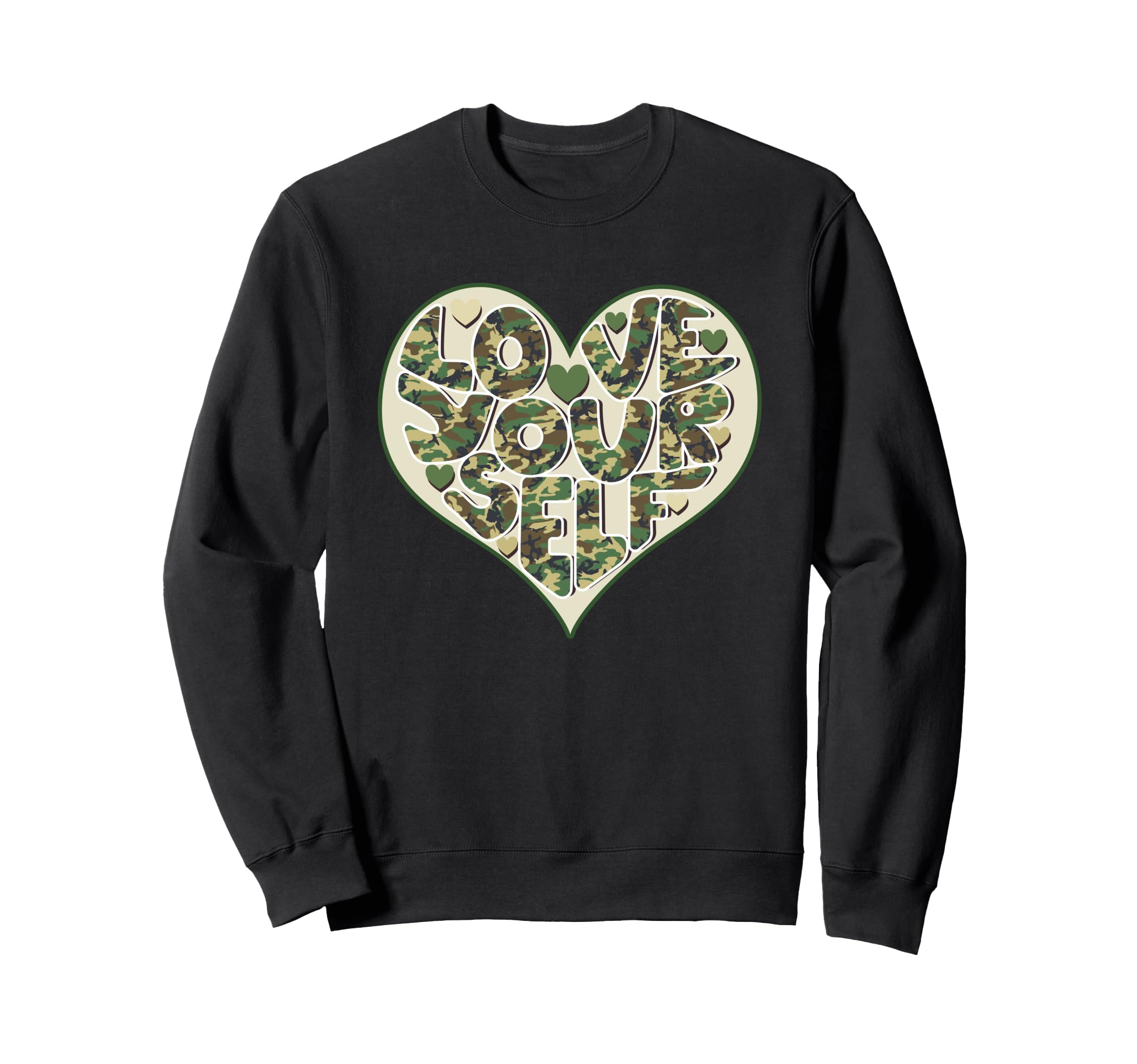 Love Yourself Camo Heart Valentines Sweatshirt - Graphic Print for Adults - T-Shirt, Sweatshirt, Hoodie