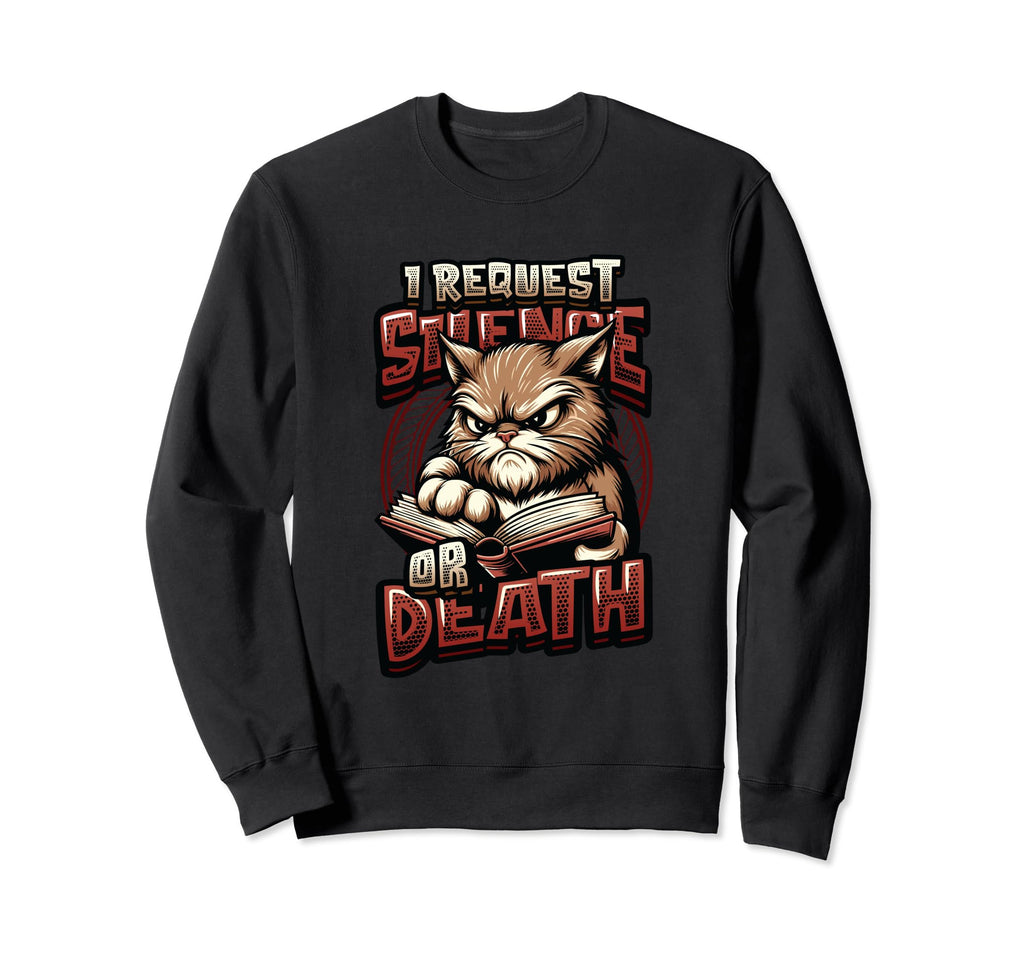 Cat Reading Book Requests Silence Sweatshirt - Aesthetic Graphic Unisex - T-Shirt, Sweatshirt, Hoodie