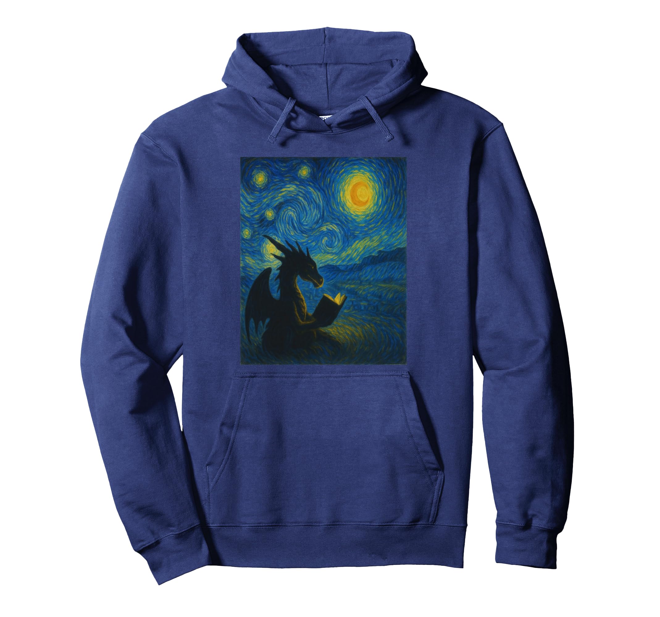 Van Gogh Starry Night Fantasy Reader Dragon Hoodie - Graphic Print Unisex - T-Shirt, Sweatshirt, Hoodie