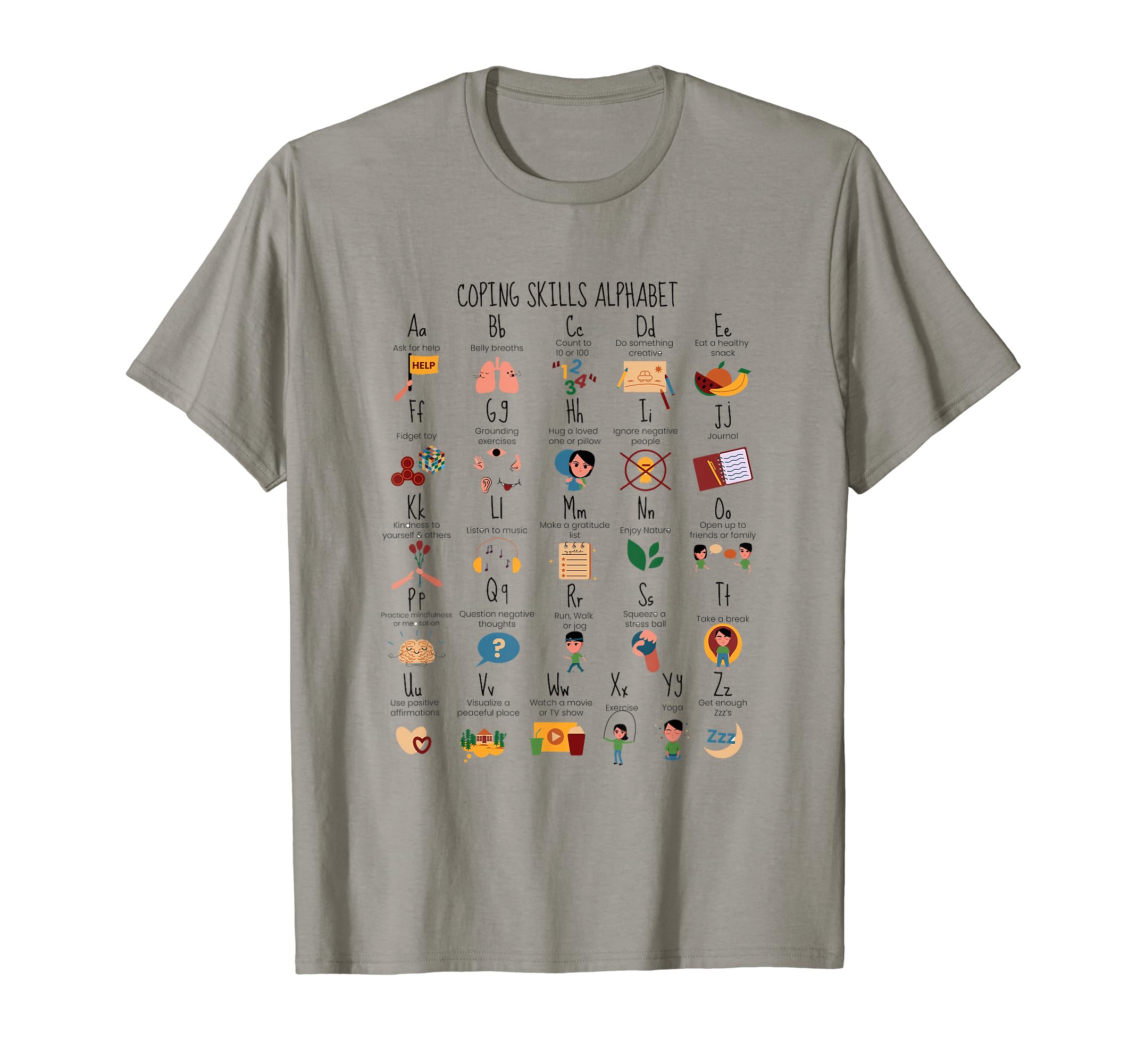 Coping Skills Alphabet Mental Health T-Shirt - Graphic Print Unisex - T-Shirt, Sweatshirt, Hoodie