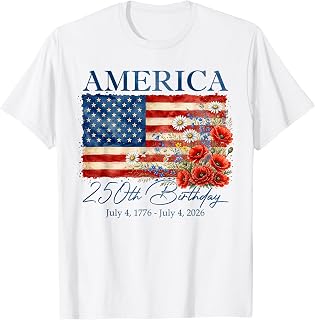 Floral 250th Anniversary USA 4th of July 250 Years America T-Shirt Unisex T-shirt, Sweatshirt, Hoodie, Long Sleeve Tee - T-Shirt, Sweatshirt, Hoodie