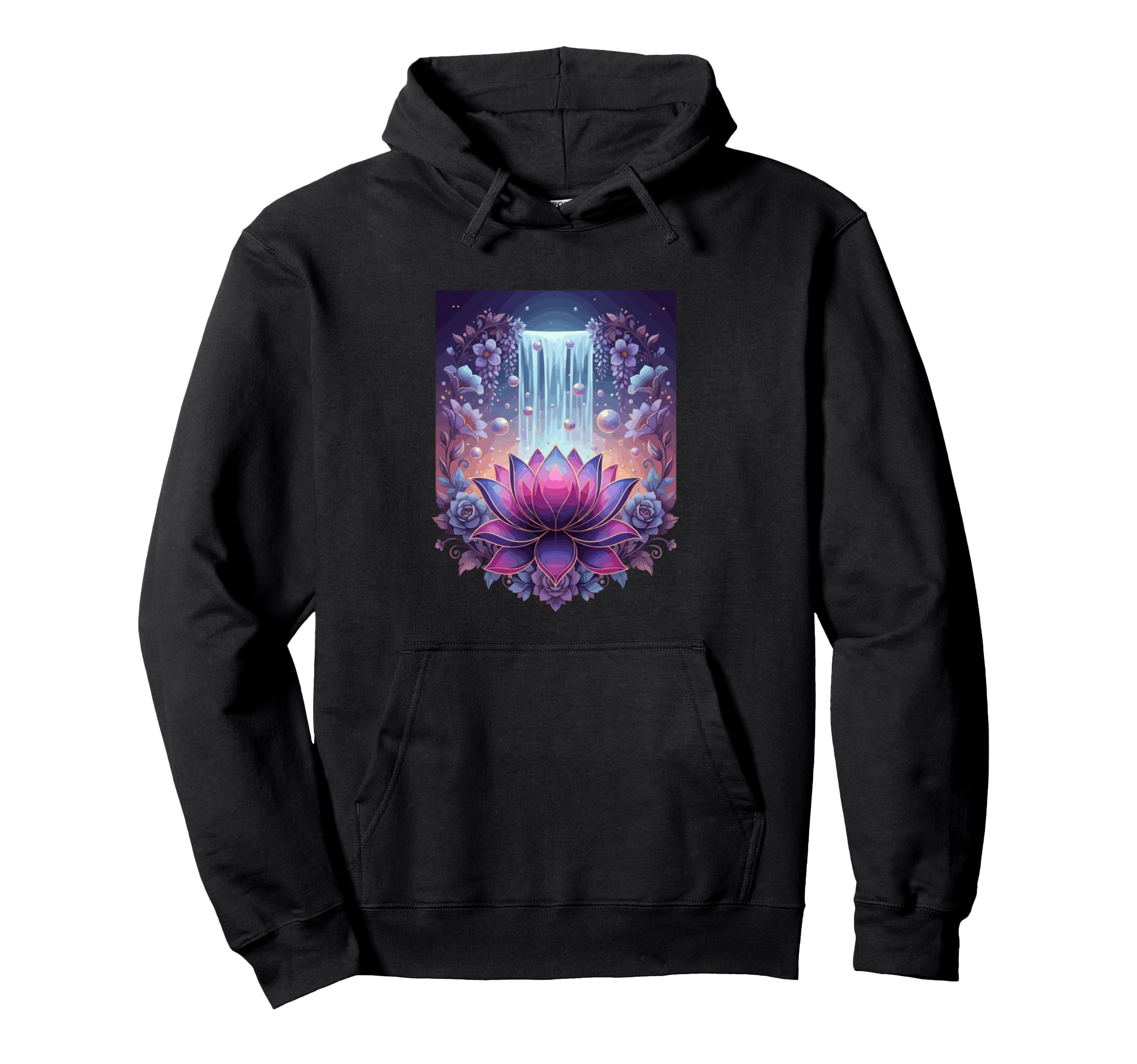Mystic Lotus Waterfall Cosmic Zen Hoodie - Fun Novelty Design Men Women - T-Shirt, Sweatshirt, Hoodie