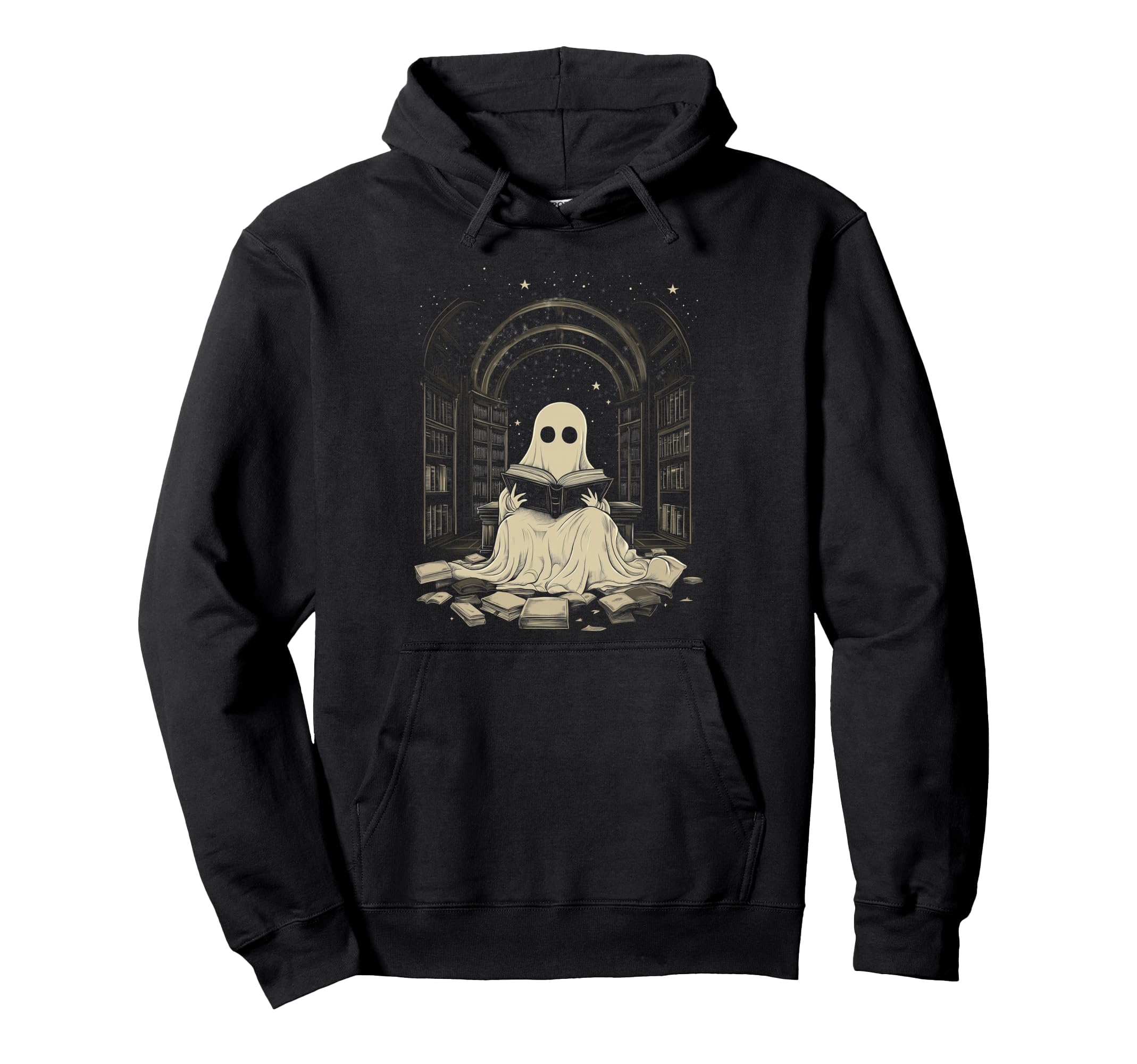 Ghost Librarian Reading Haunted Hoodie - Aesthetic Graphic Men Women - T-Shirt, Sweatshirt, Hoodie