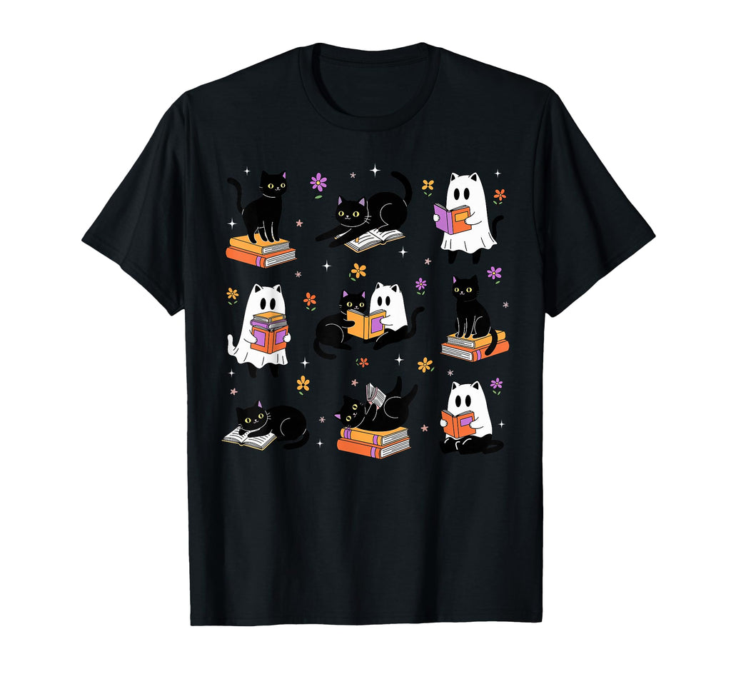 Books Lover Bookish Ghost Cat Reading T-Shirt - Trendy Graphic Men Women - T-Shirt, Sweatshirt, Hoodie