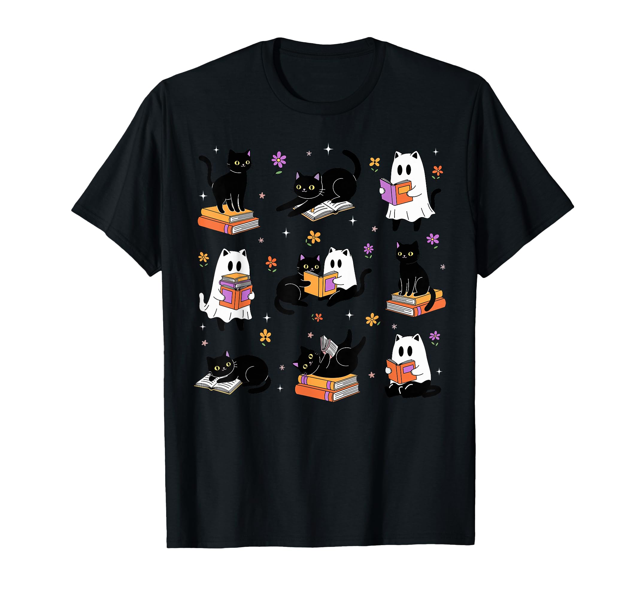 Books Lover Bookish Ghost Cat Reading T-Shirt - Trendy Graphic Men Women - T-Shirt, Sweatshirt, Hoodie