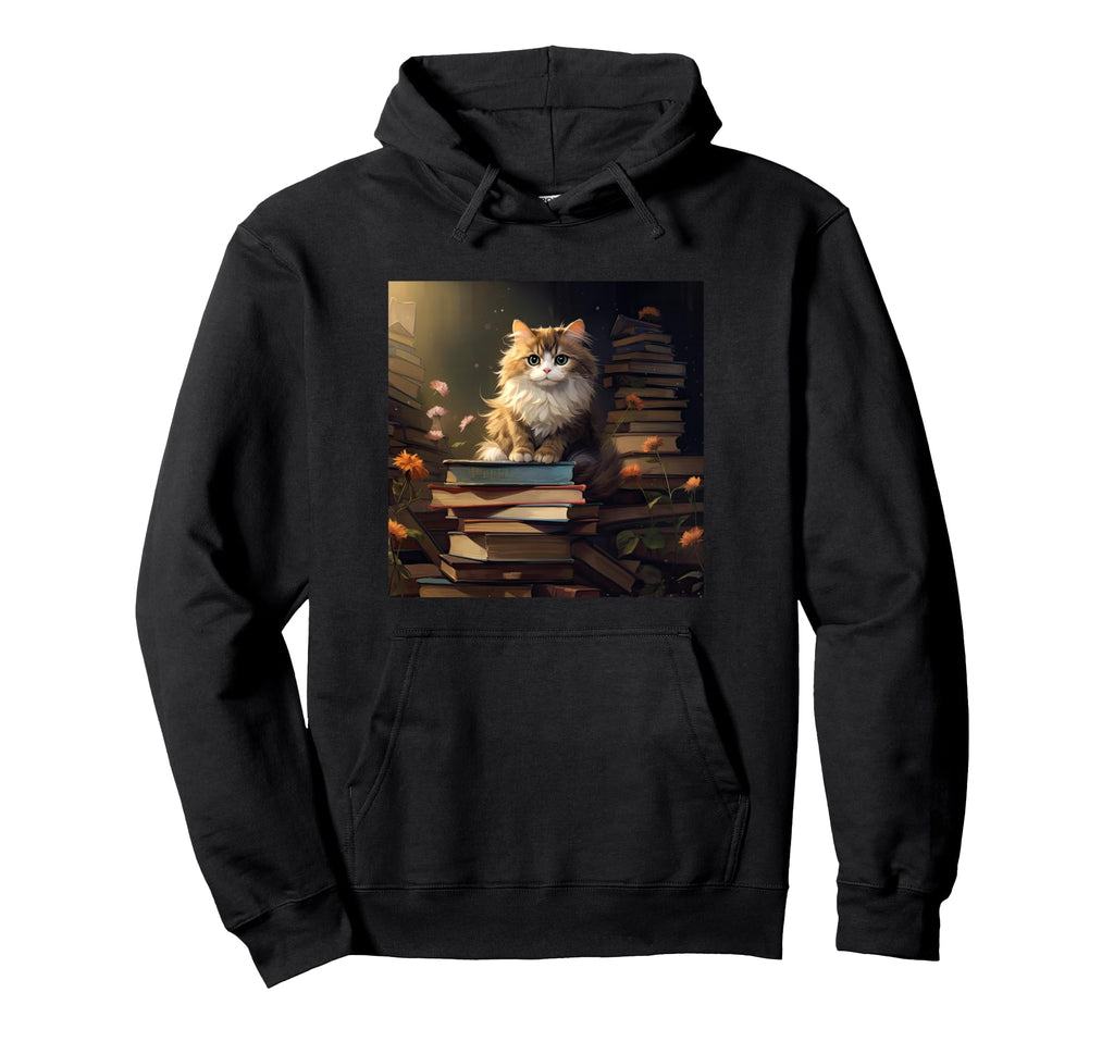 Book Nerd Cat Reading Library Hoodie - Trendy Graphic Unisex - T-Shirt, Sweatshirt, Hoodie