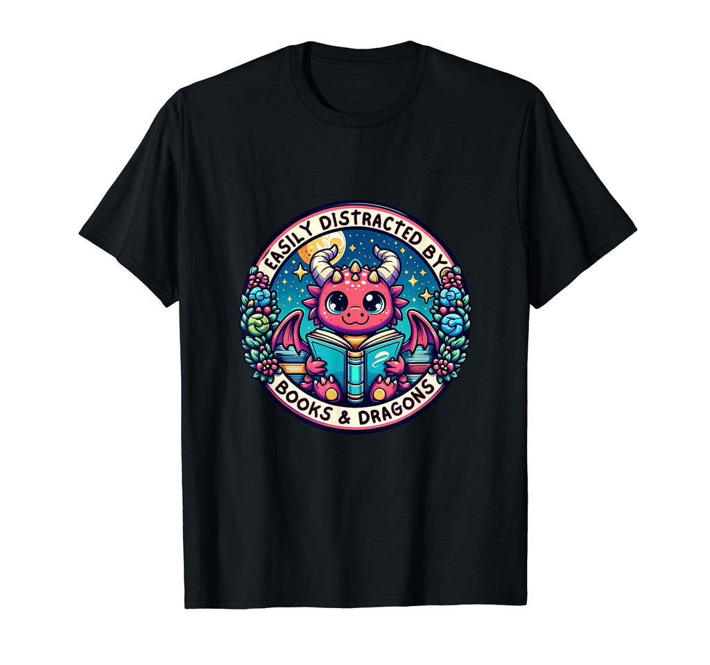 Easily Distracted Books And Dragons Kawaii T-Shirt - Unique Graphic Unisex - T-Shirt, Sweatshirt, Hoodie