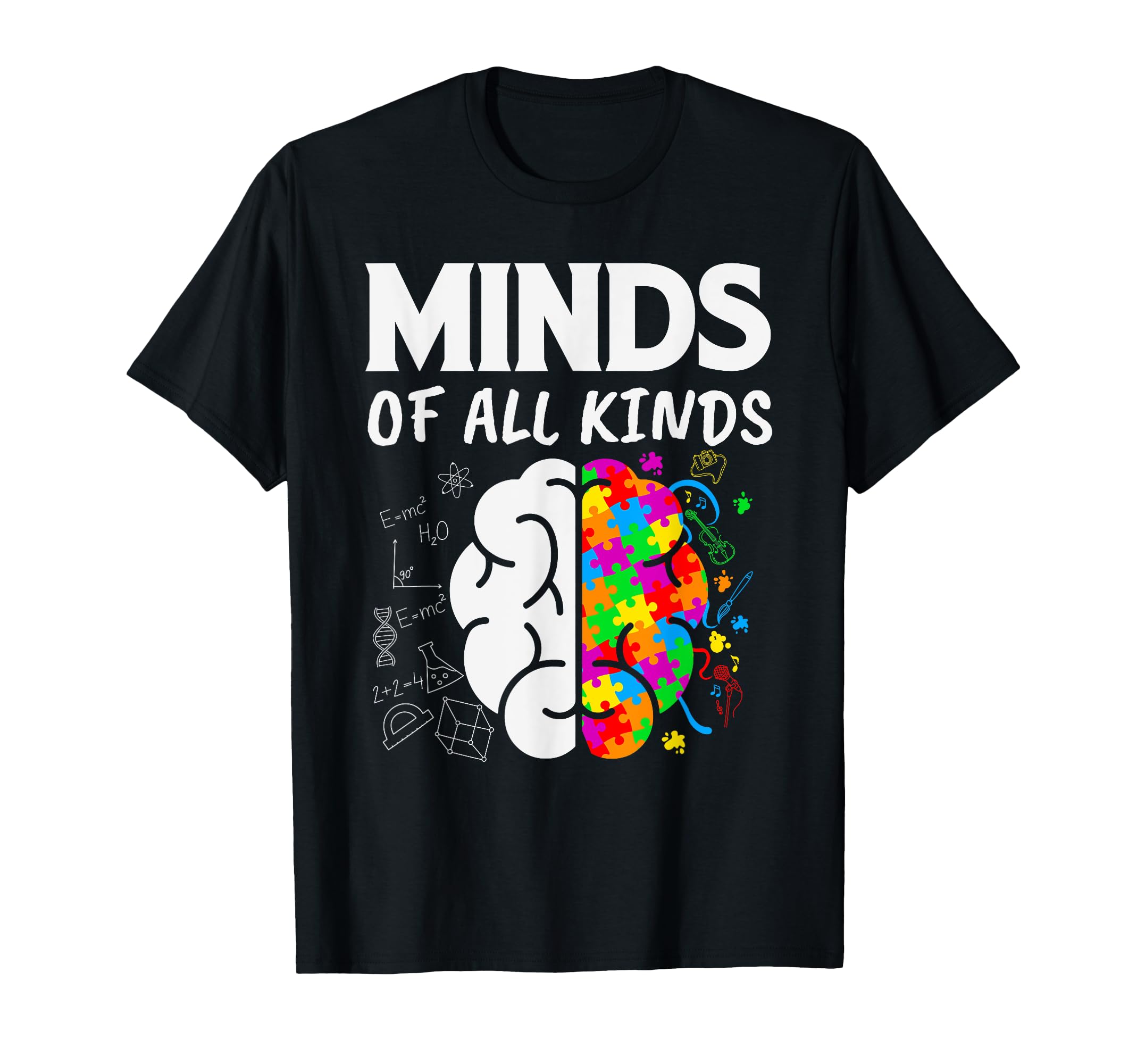Minds All Kinds Neurodiversity Brain T-Shirt - Custom Art Print for Adults - T-Shirt, Sweatshirt, Hoodie