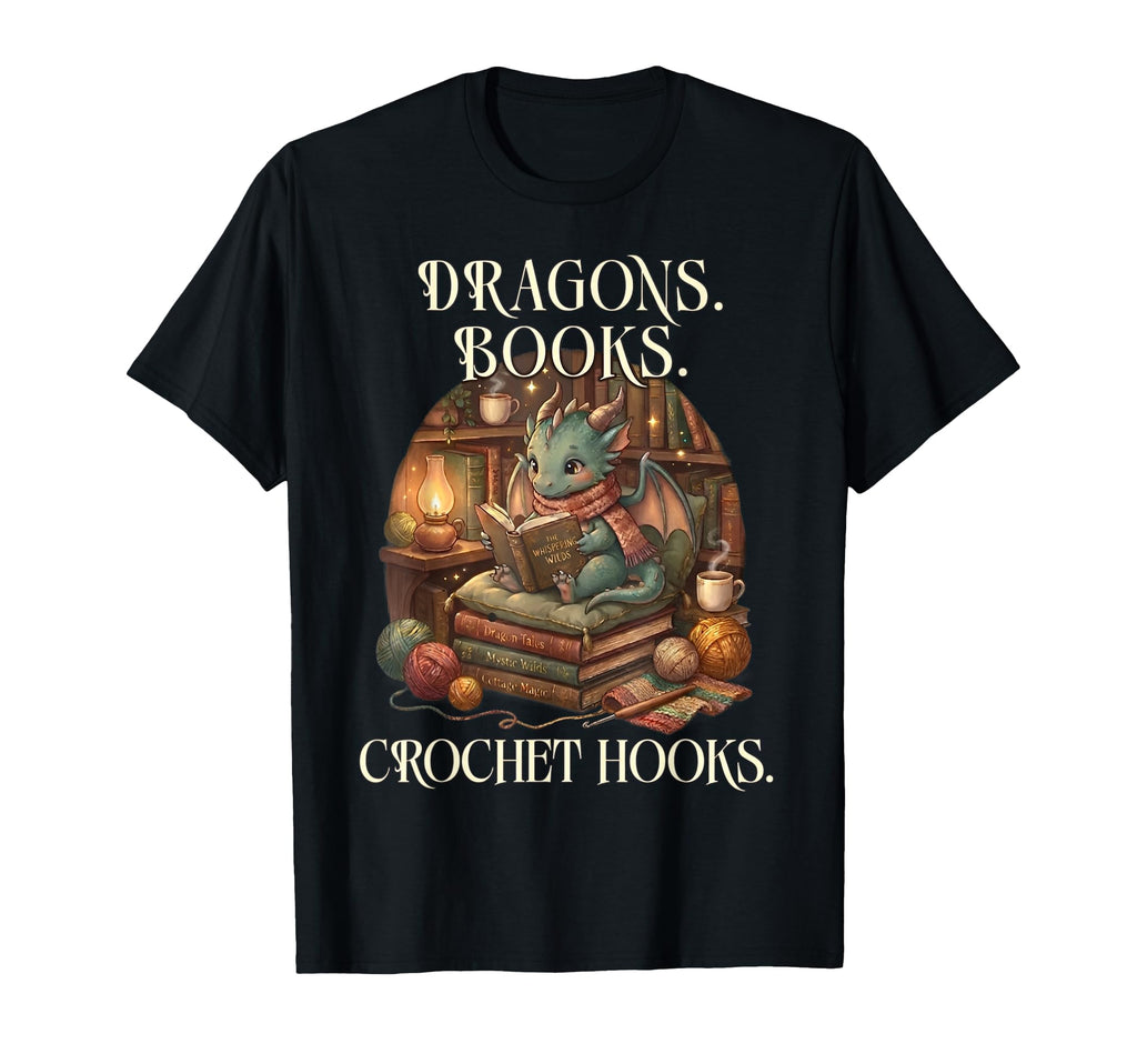 Funny Dragons Books Crochet Hooks T-Shirt - Aesthetic Graphic Men Women - T-Shirt, Sweatshirt, Hoodie