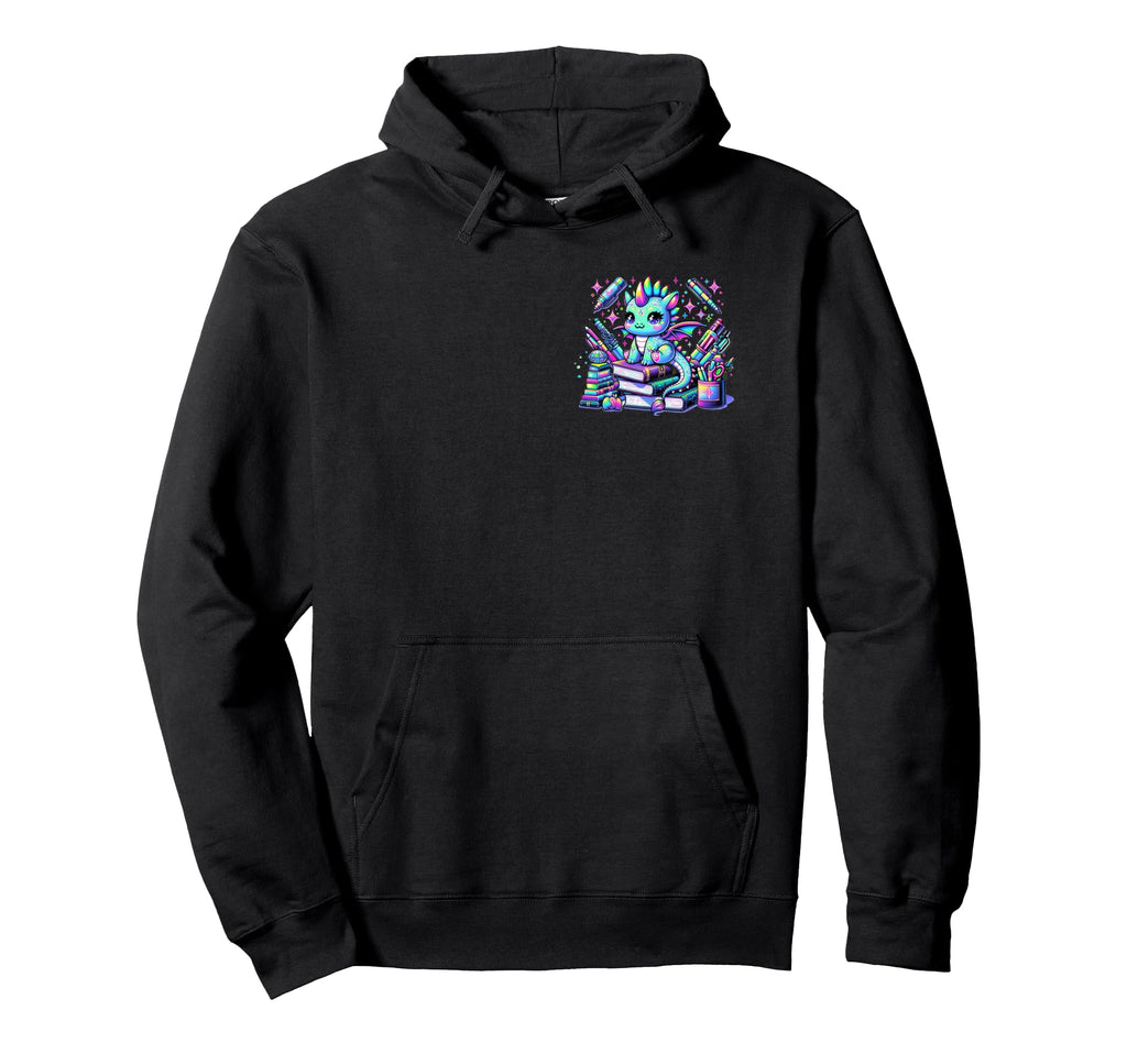 Colorful Kawaii Dragon Reading Books Hoodie - Streetwear Style for Adults - T-Shirt, Sweatshirt, Hoodie