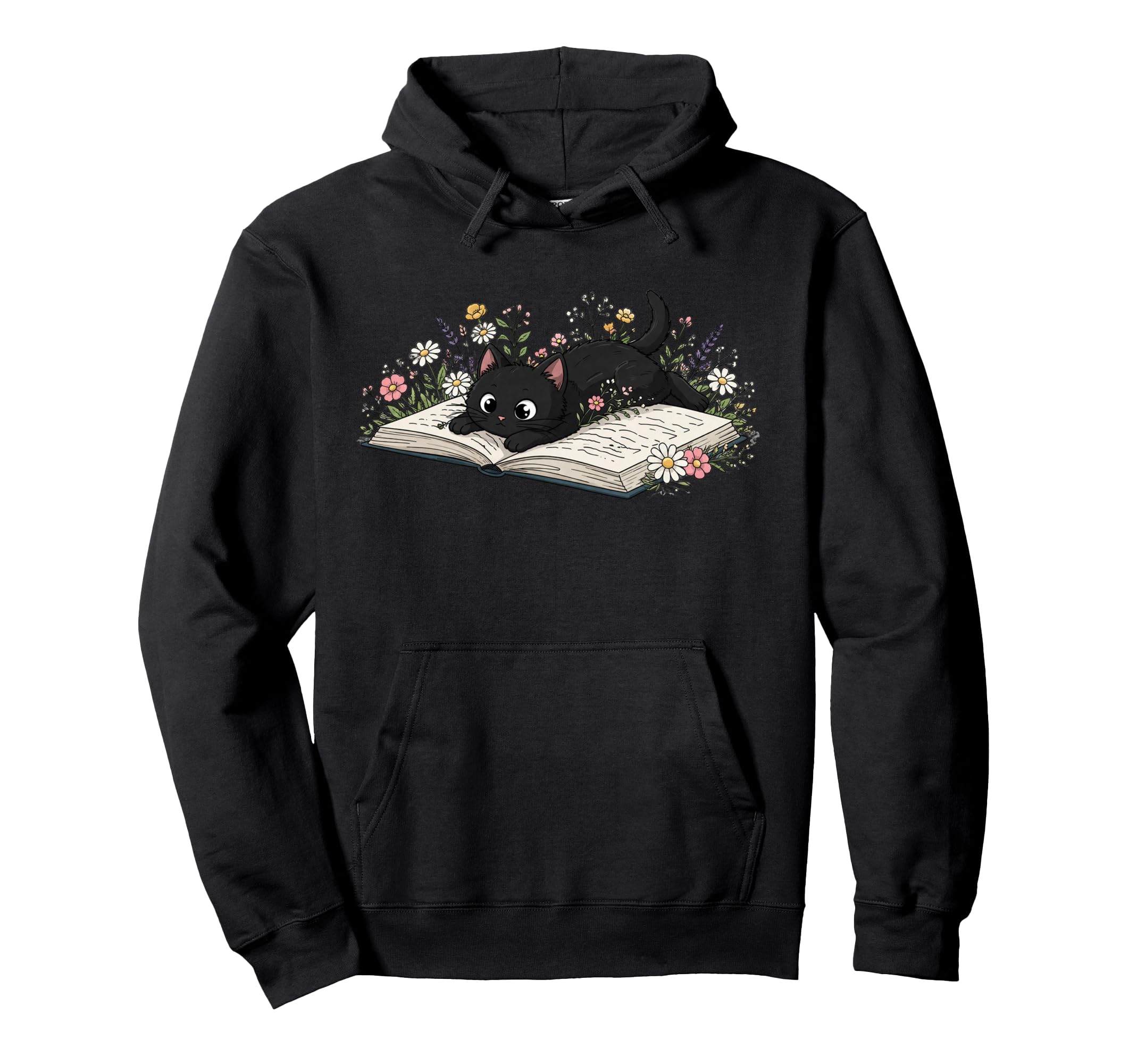Black Cat Reading Book Lover Bibliophile Hoodie - Novelty Apparel Unisex - T-Shirt, Sweatshirt, Hoodie